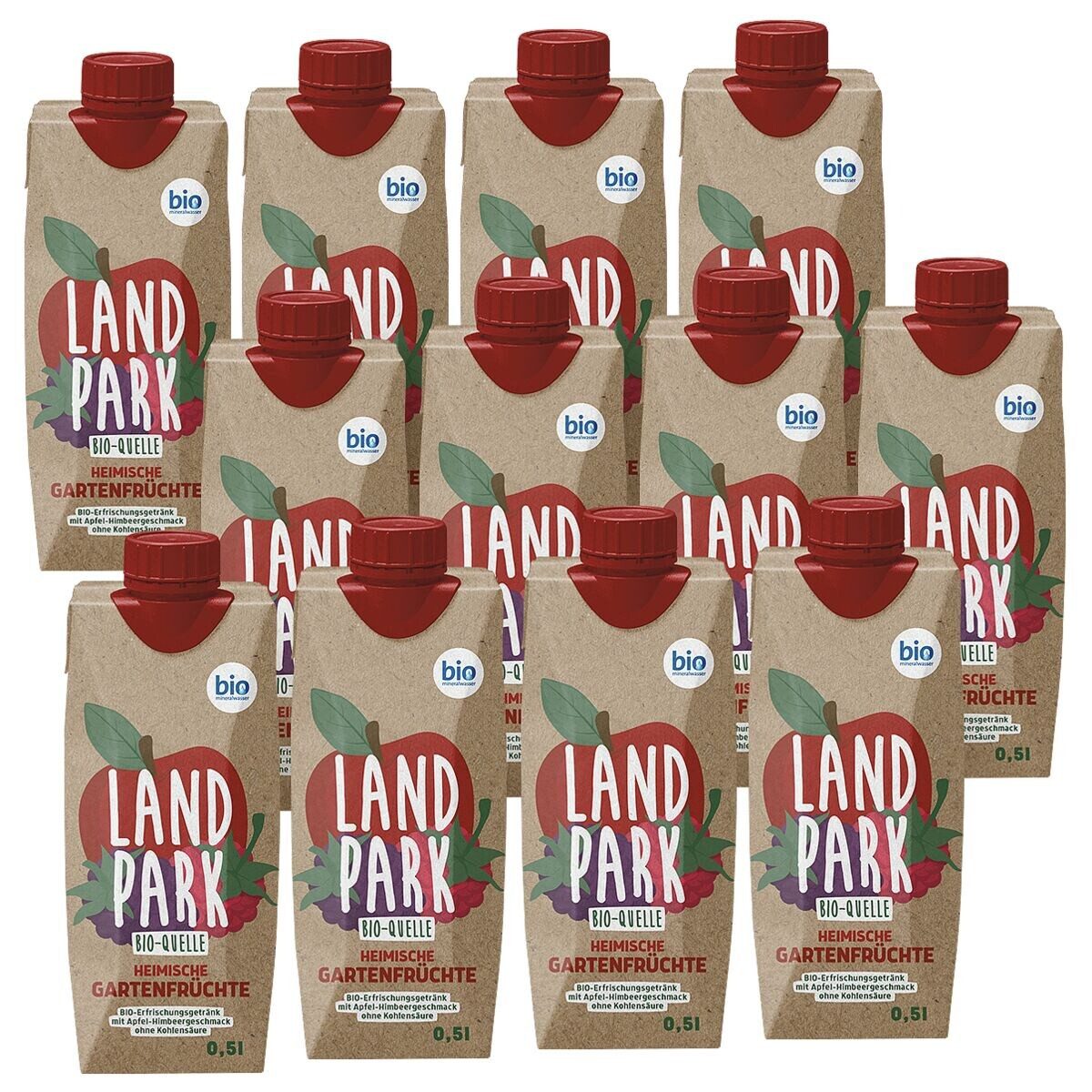 LANDPARK Trinkwasser Heimische Gartenfrüchte, 12x 0,5 Liter, Mineralwasser mit Apfel-Himbeergeschmack