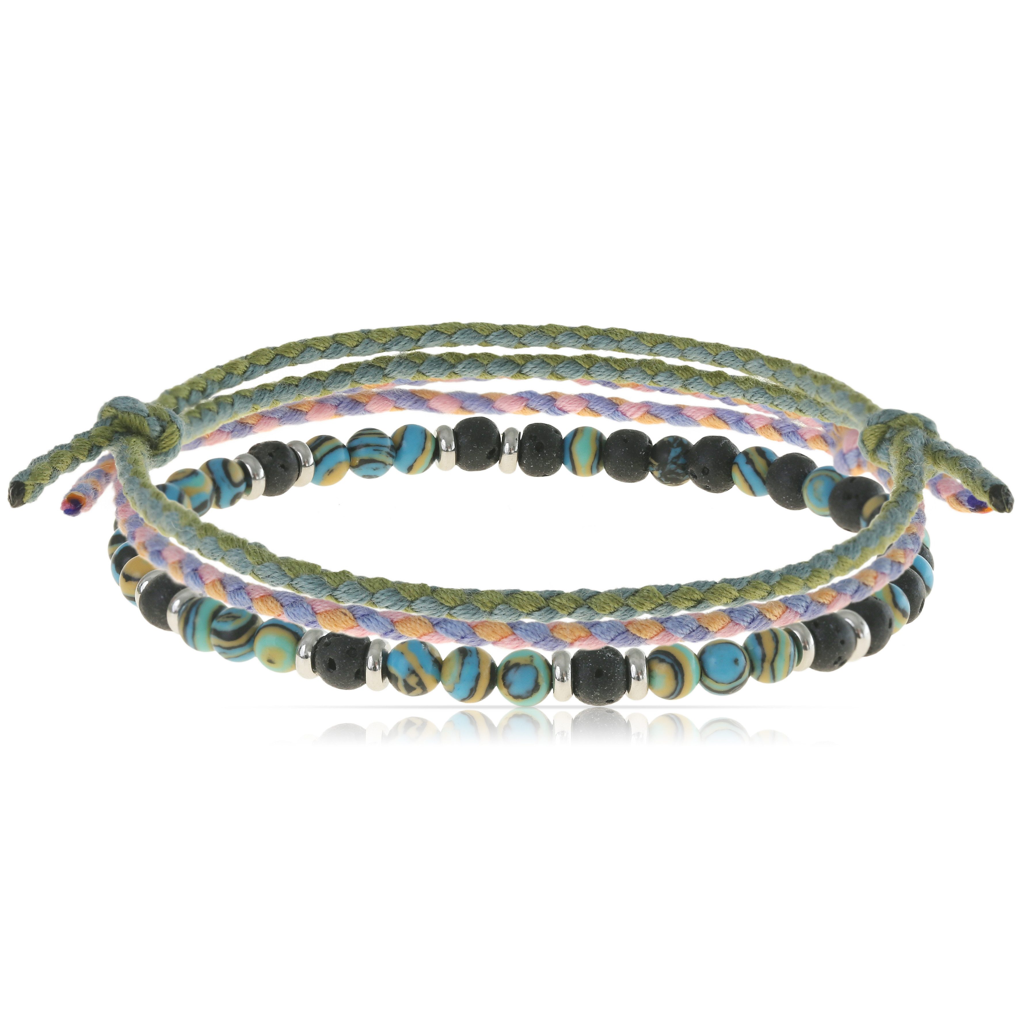 Made by Nami Armband Set Armband Herren Damen bunt mit verschiedenen Armbändern, aus Stoff und Edelstahl - Schlichtes Design - Wasserfest