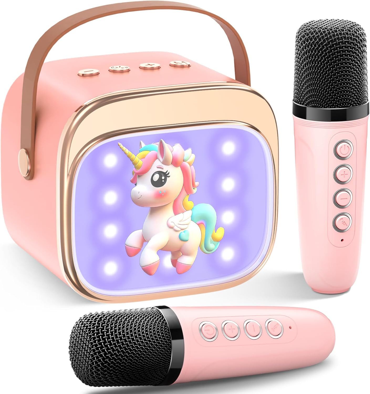 POPOLIC Kinder-Lautsprecher mit 2 Mikrofonen: Einhorn Geschenke Für Mädchen Karaoke-Maschine (Bluetooth Karaoke Mikrofon Kinder, Mikrofon für Mädchen 3-12 Jahre - Ostergeschenke Mädchen Spielzeug)