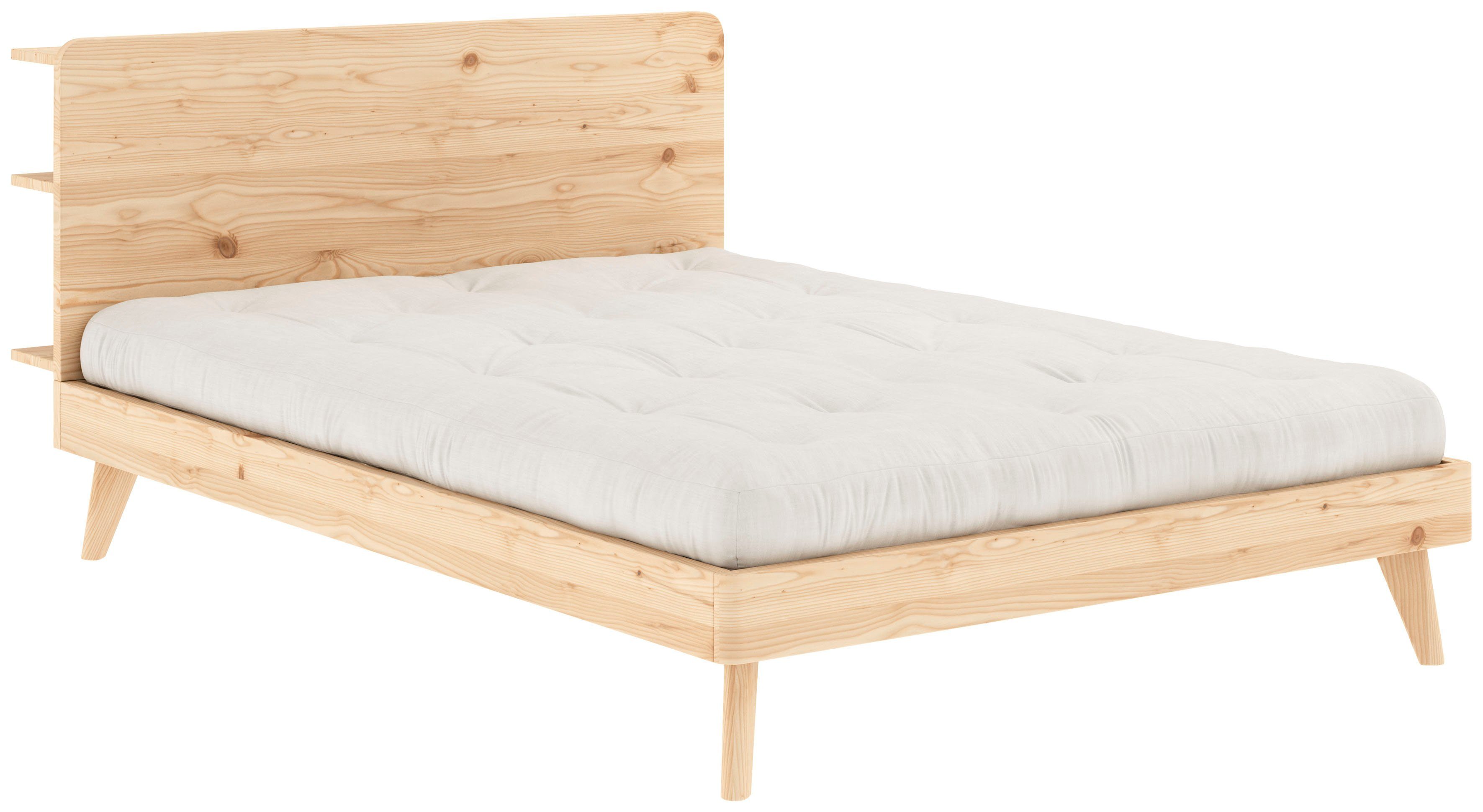 Karup Design Bettgestell RETREAT BED, aus Kiefer massiv mit Lattenrost, Kopfteil mit 3 Ablagen