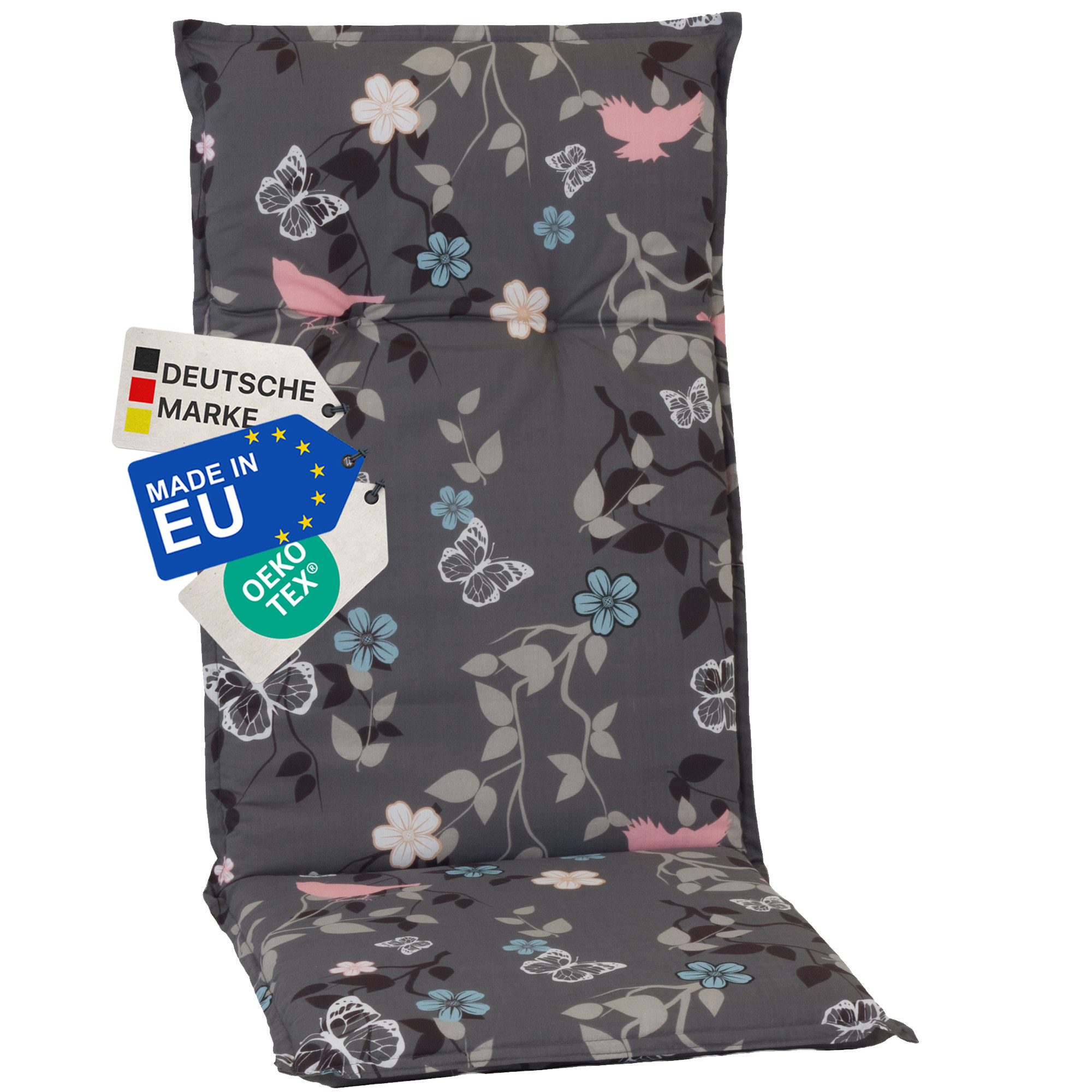 NYVI Hochlehnerauflage Hochlehner Auflage Barcelona - Gartenstuhlauflage 118x50 - 6cm Polster, (1 St), Stuhlauflage, Sitzauflage mit Halteband, UV-fest, Blumen Floral