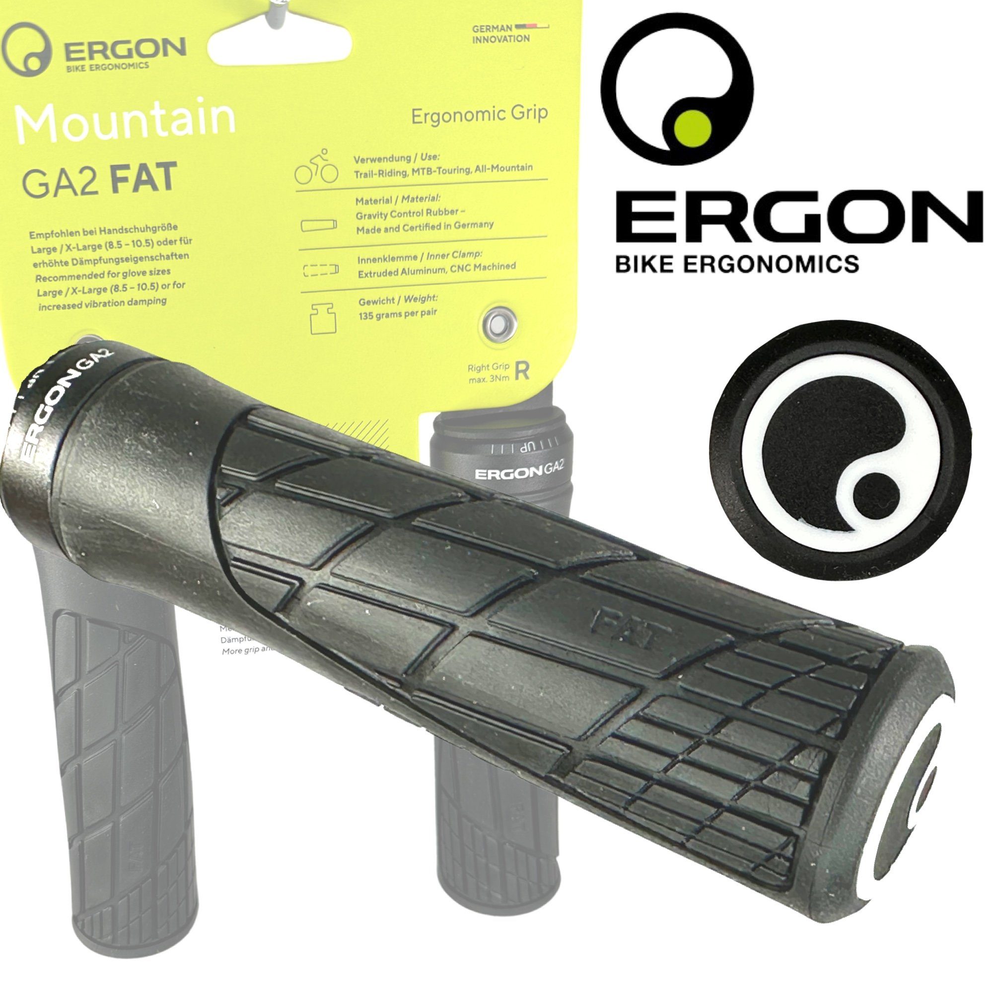 Ergon Fahrradlenker Ergon Fahrrad MTB Dirt Ebike Lockon Schraub Griffe GA2 Fat Schwarz