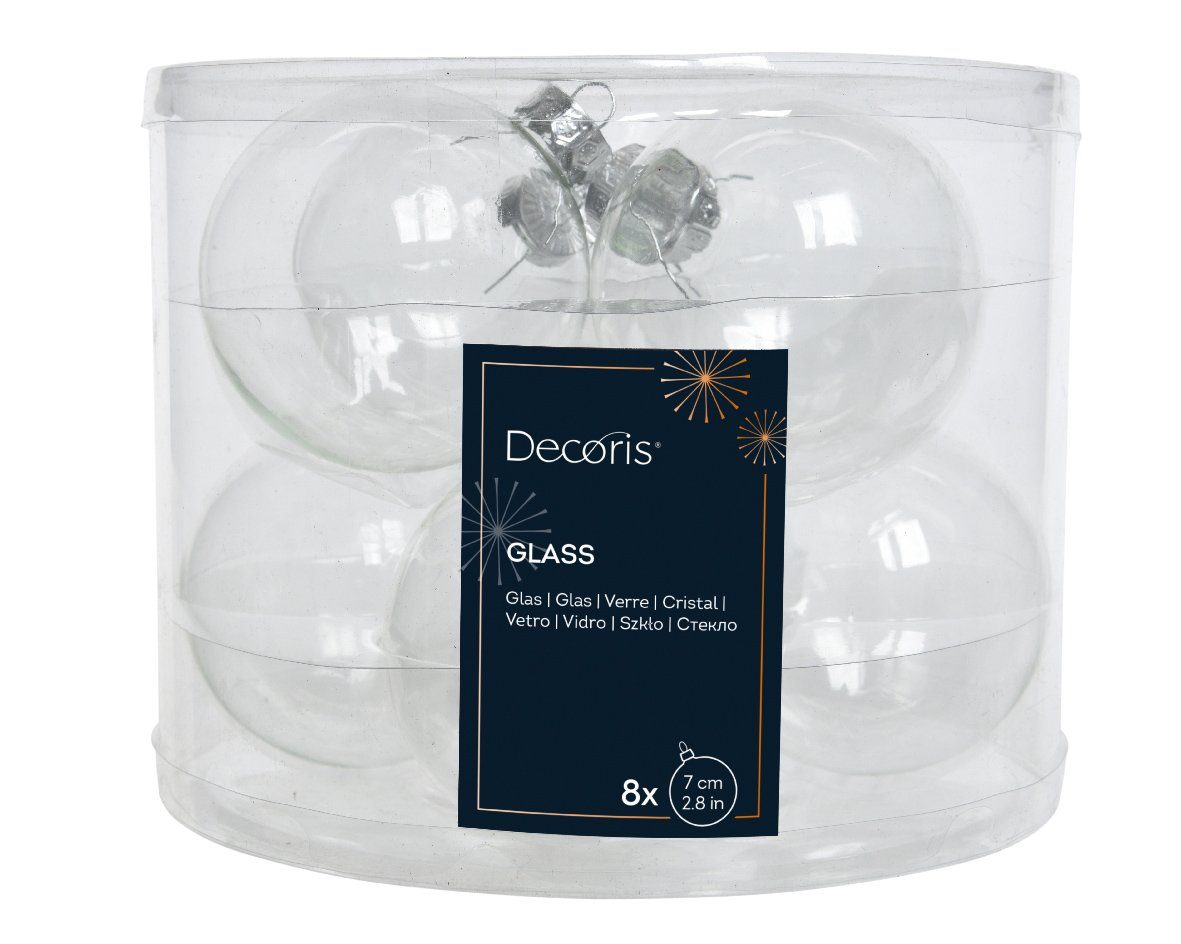 Kaemingk Weihnachtsbaumkugel, Weihnachtskugeln Glas 7cm x 8 Stück - Klar transparent