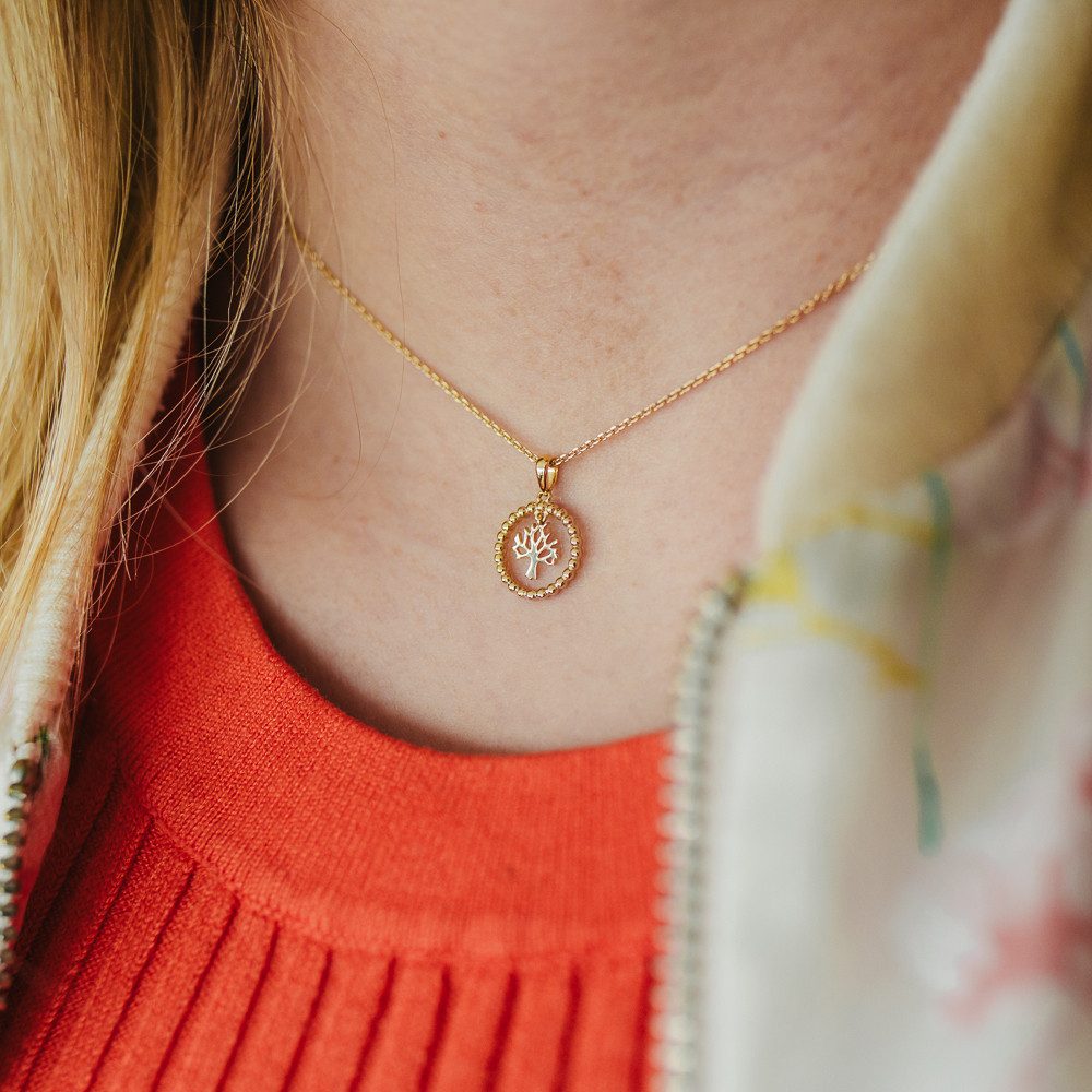 Julie Julsen Kette mit Anhänger 925/- Sterling Silber vergoldet mit beweglichem Baum