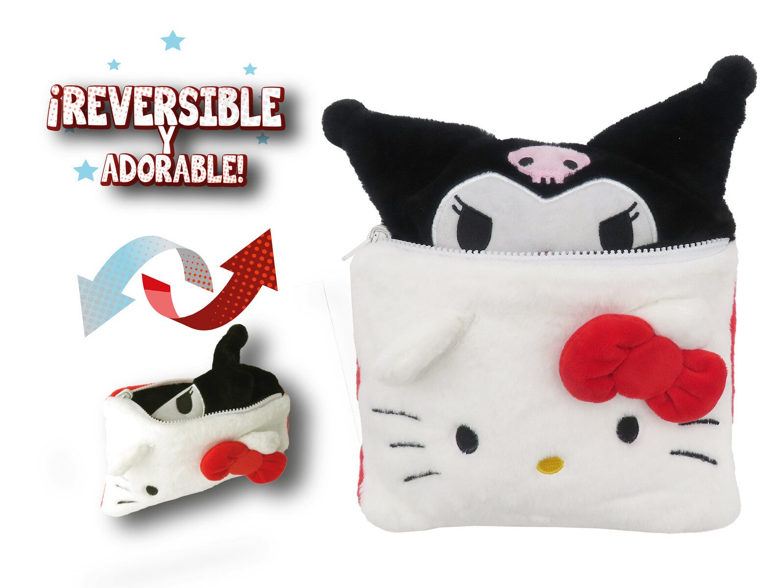 Hello Kitty Kulturbeutel - Kuromi Wende Plüsch Kosmetiktasche mit Reißverschluss (1-tlg) – Bild 2 von 5