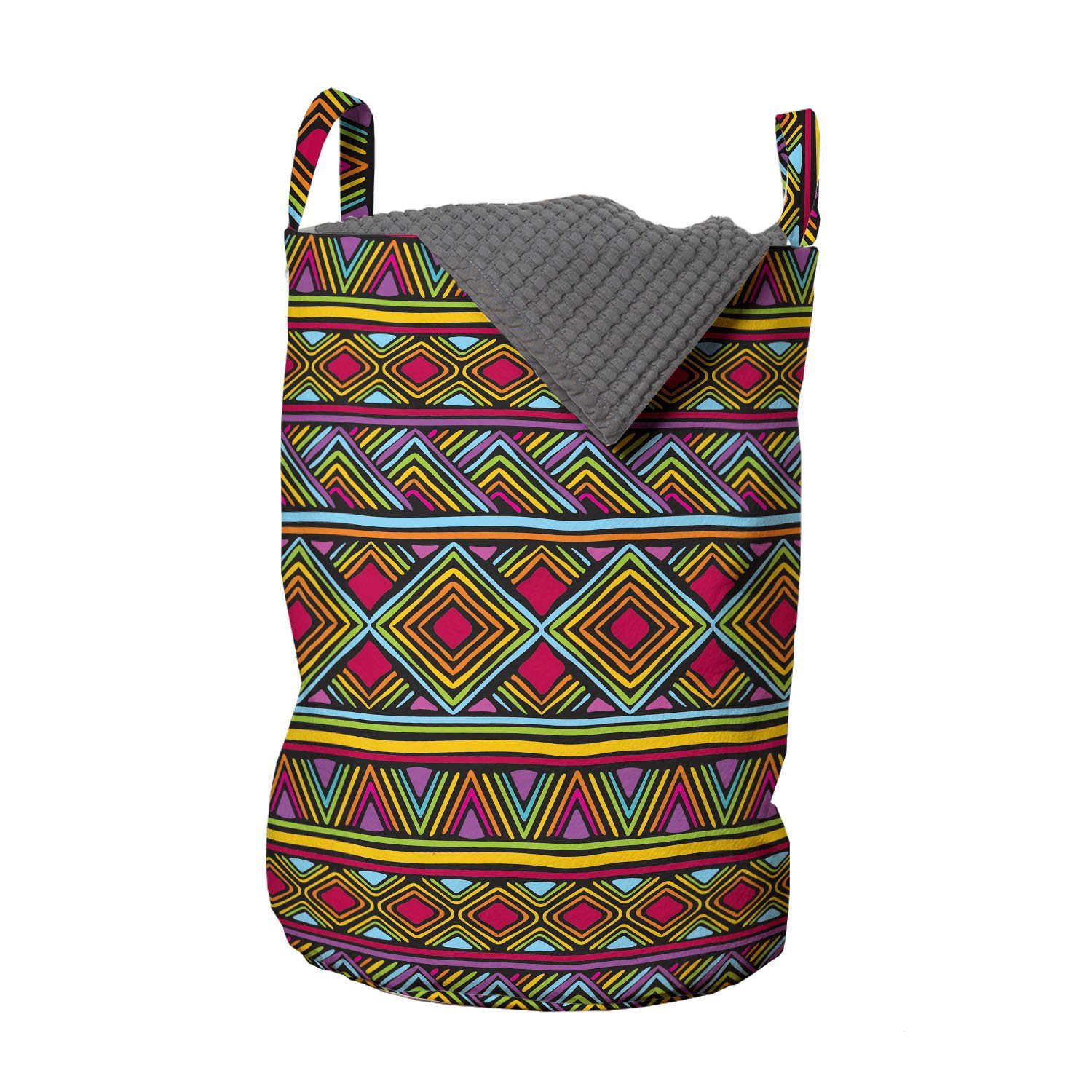 Abakuhaus Wäschesäckchen Wäschekorb mit Griffen Kordelzugverschluss für Waschsalons, afrikanisch geometrische Bunte