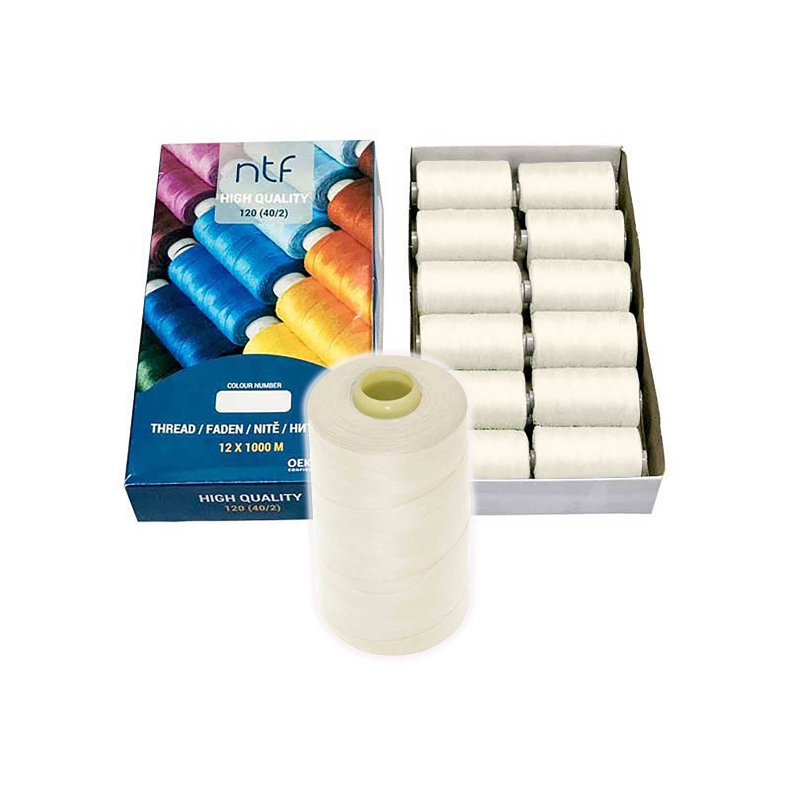 maDDma Nähgarn Polyester 12 Spulen 40/2 120er je 1000m Nähgarn, 12000 m, A501 milchweiß