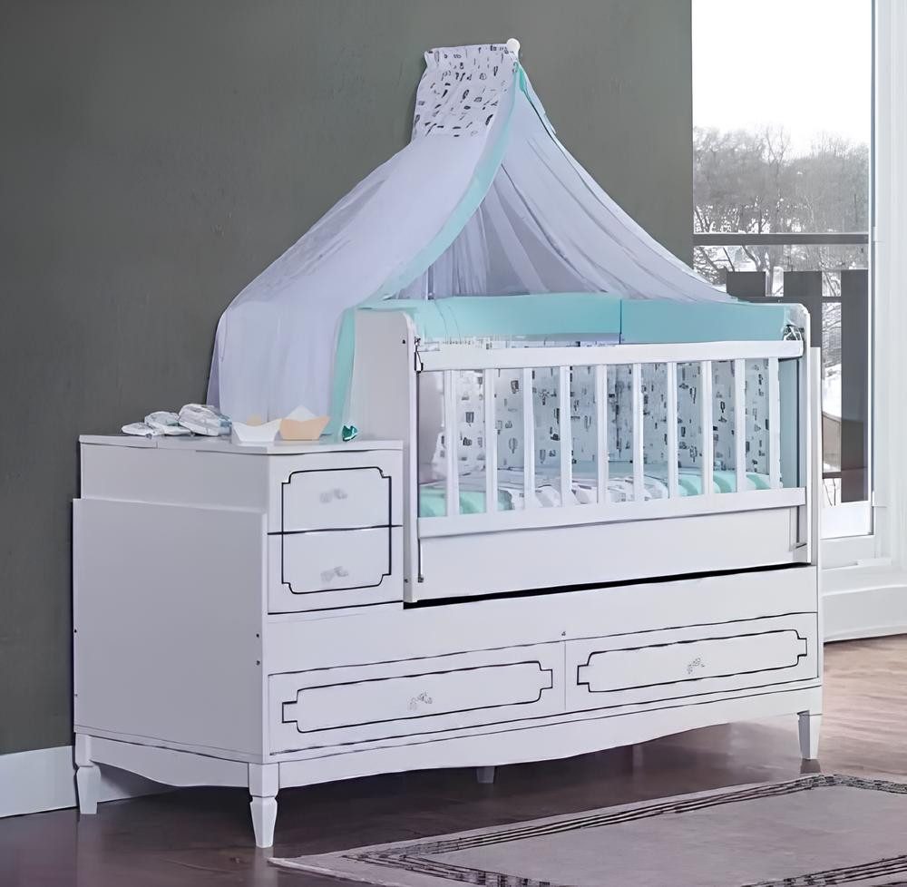 Xlmoebel Kinderbett Babybett aus Holz in Weiß mit integrierten Regalen (1-tlg., Kinderbett), Hergestellt in Europa
