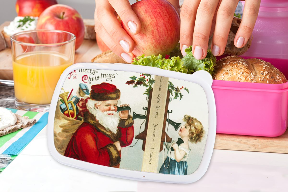 Lunchbox - Brotdose Kunststoff, Erwachsene, Weihnachtsmann, - Snackbox, für MuchoWow Mädchen, Brotbox rosa Kinder, Weihnachten (2-tlg), Kunststoff Kunst