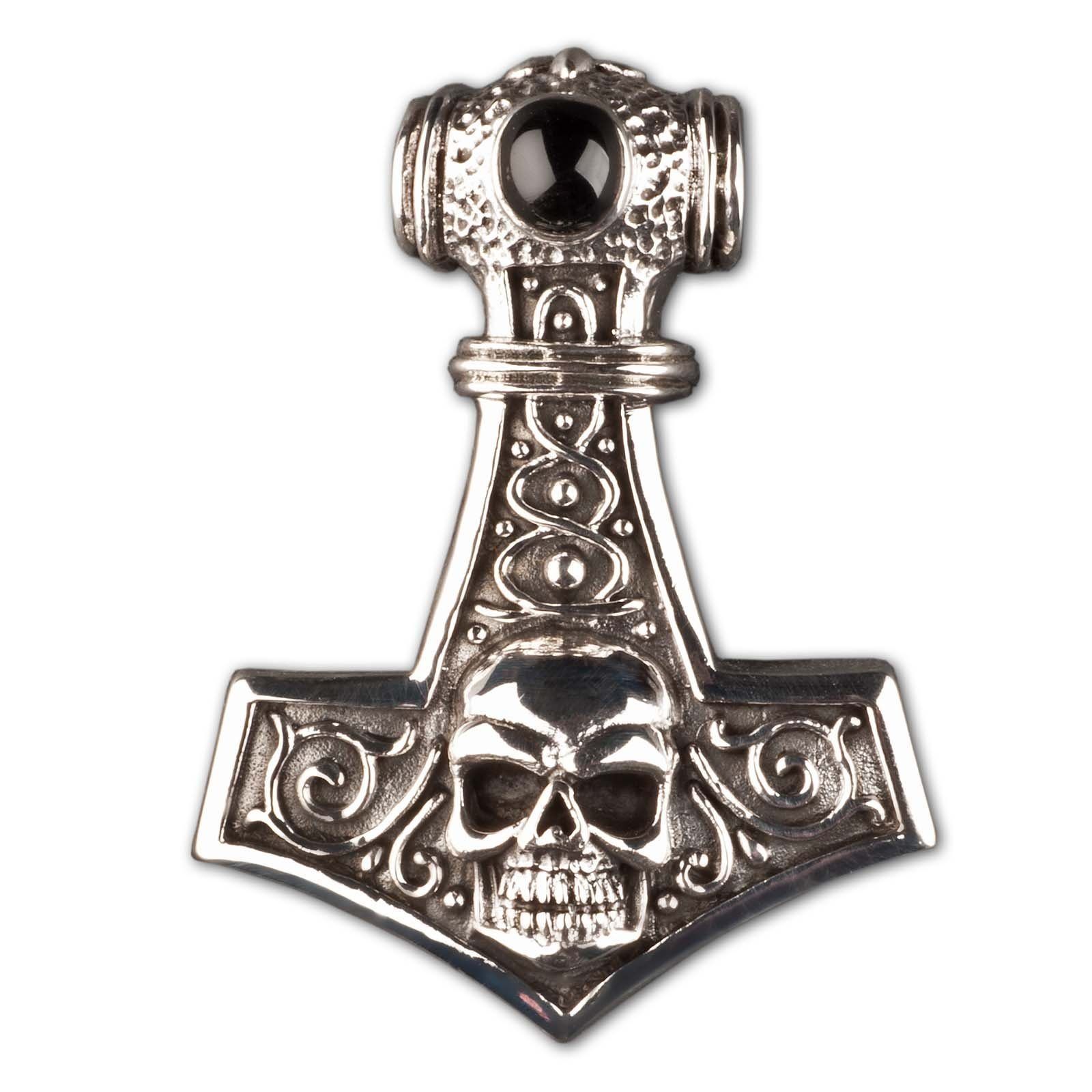 viva-adorno Kettenanhänger Thorshammer Totenkopf Mjölnir Thors Hammer 925  Sterling Silber, Herren Anhänger keltisch, Großer Hammer: Länge: ca. 43mm -  Breite: ca. 32mm - Durchmesser Öse: ca. 5mm