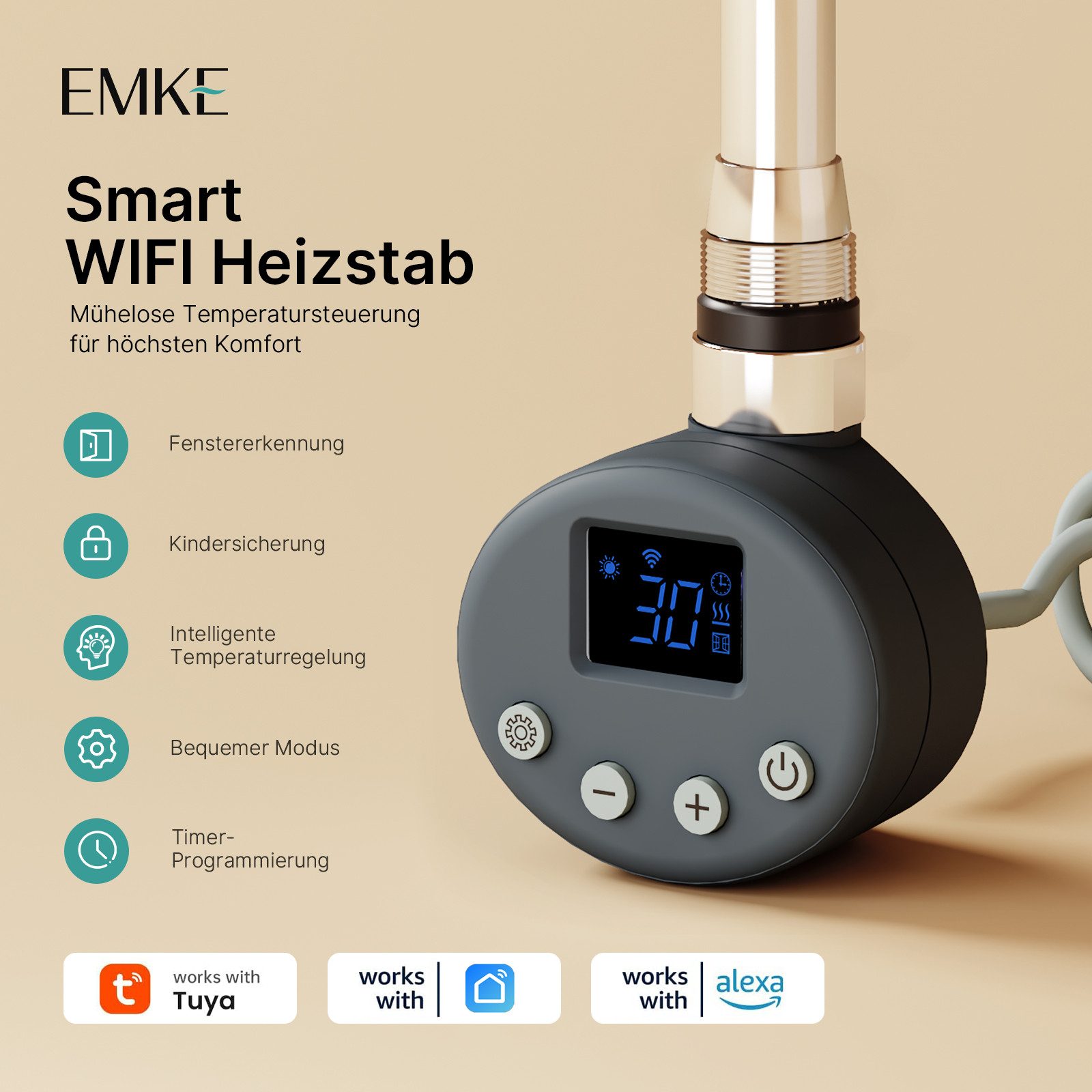 EMKE Heizstab heizkörper 300-1200W Timing Funktion günstig online kaufen