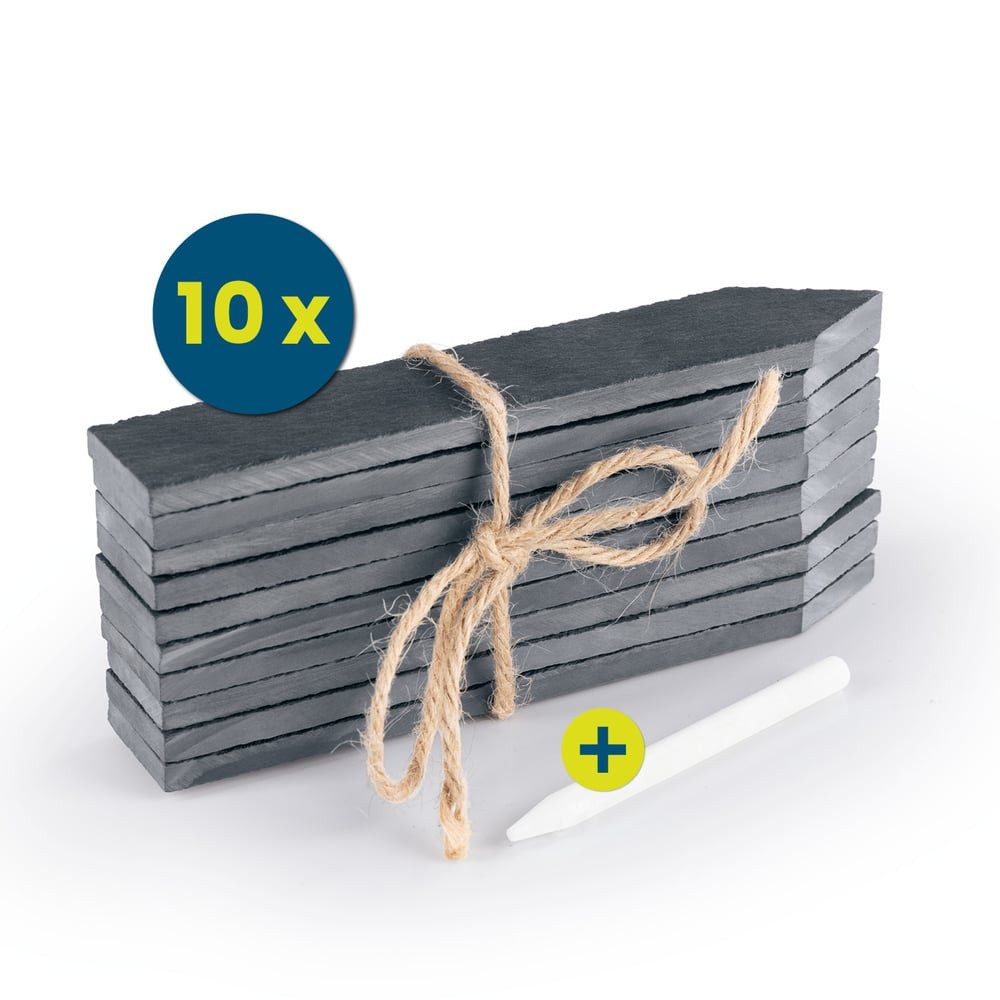 Hoberg Hinweisschild Pflanzschilder-Set Schiefer 11-tlg., 15x2,5cm schwarz mit Kreidestift