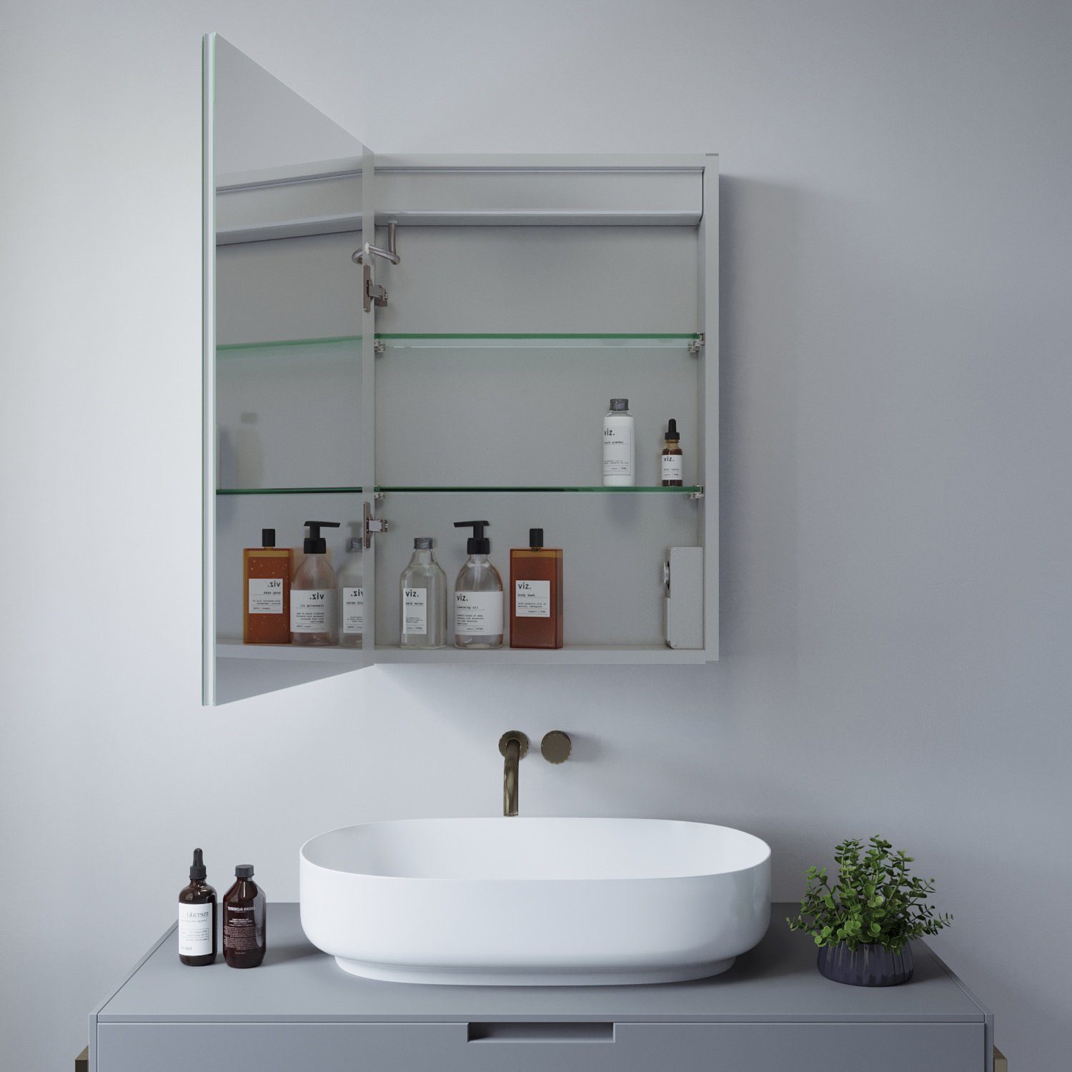 50x70cm Badezimmerschrank Spiegelheizung AQUABATOS Spiegelschrank Spiegel dimmbar, Memory-Funktion, LED mit IR-Sensor, Anti-Beschlag, Spiegelschrank Beleuchtung