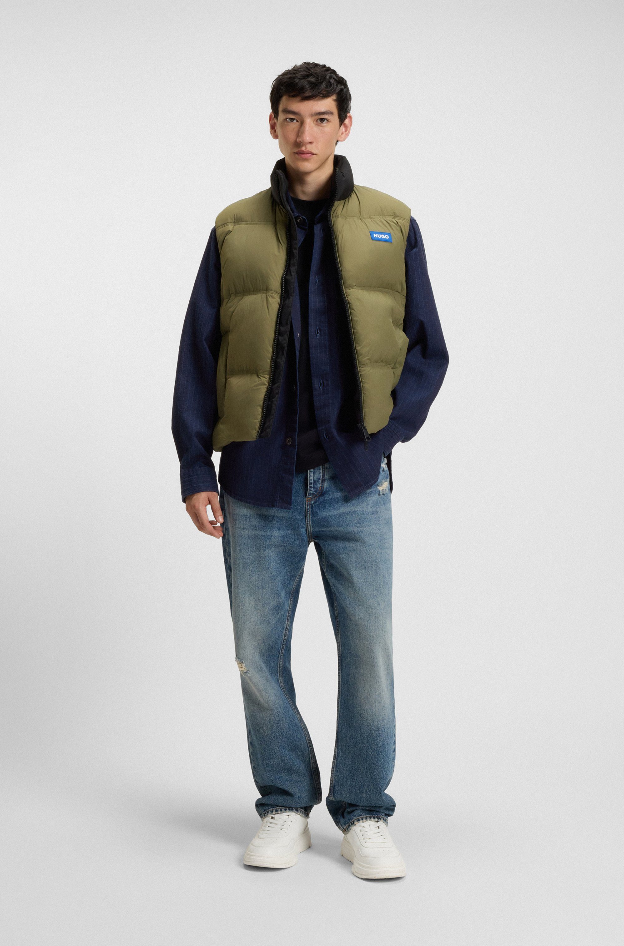HUGO Langarmhemd Ebargo Kentkragen, oversize fit, Denim-Optik