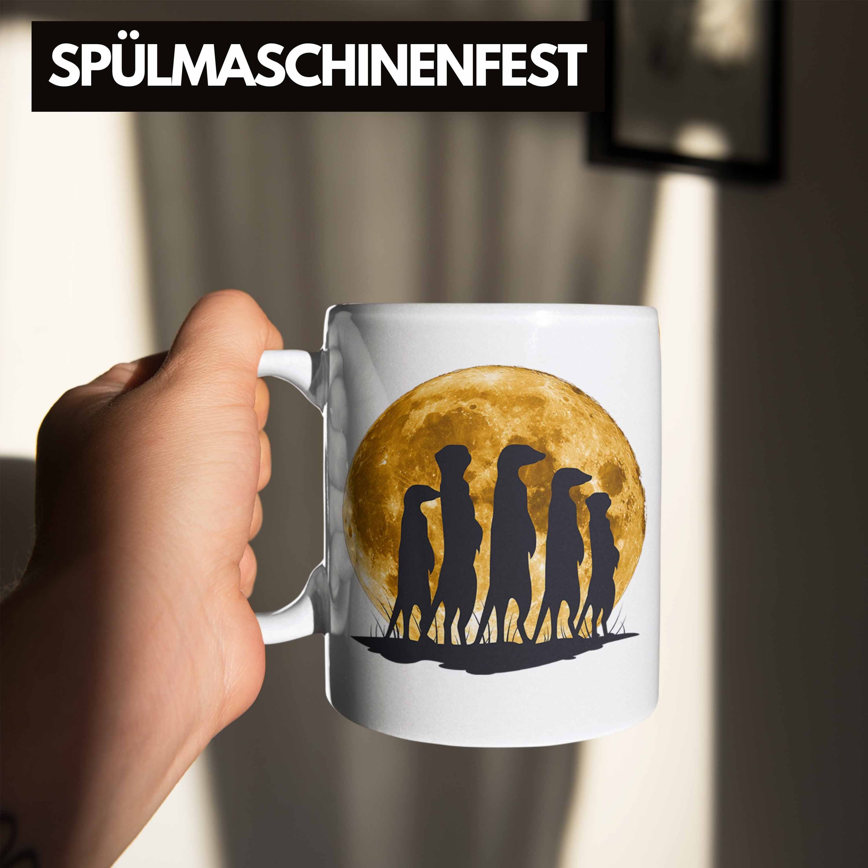 Trendation Tasse Erdmännchen Tasse für Tierliebhaber Weiss Mondgrafik Geschenk