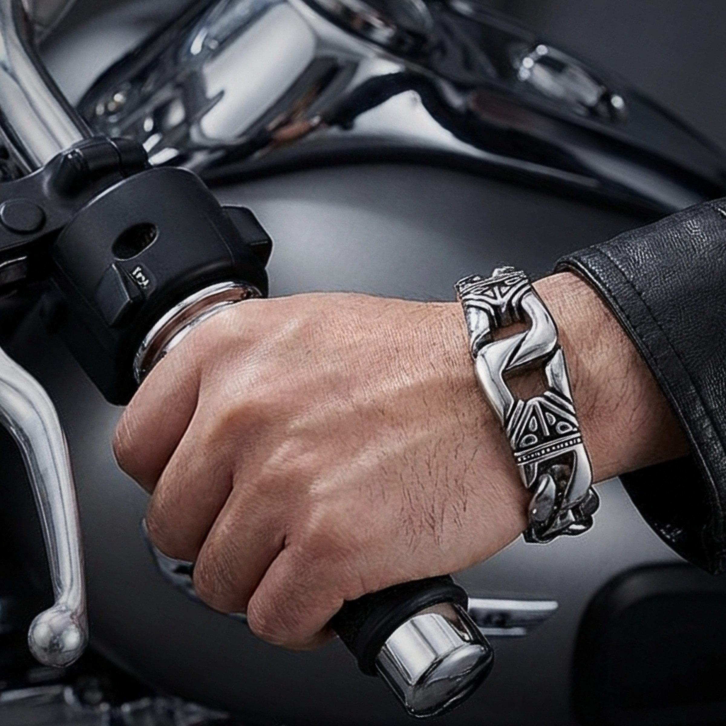 UNIQAL.de Edelstahlarmband Panzerarmband Herren "SILVER SKULL" Edelstahlarmband, (Edelstahl, Casual Style, Biker, Türsteher, Handgefertigt in Germany)
