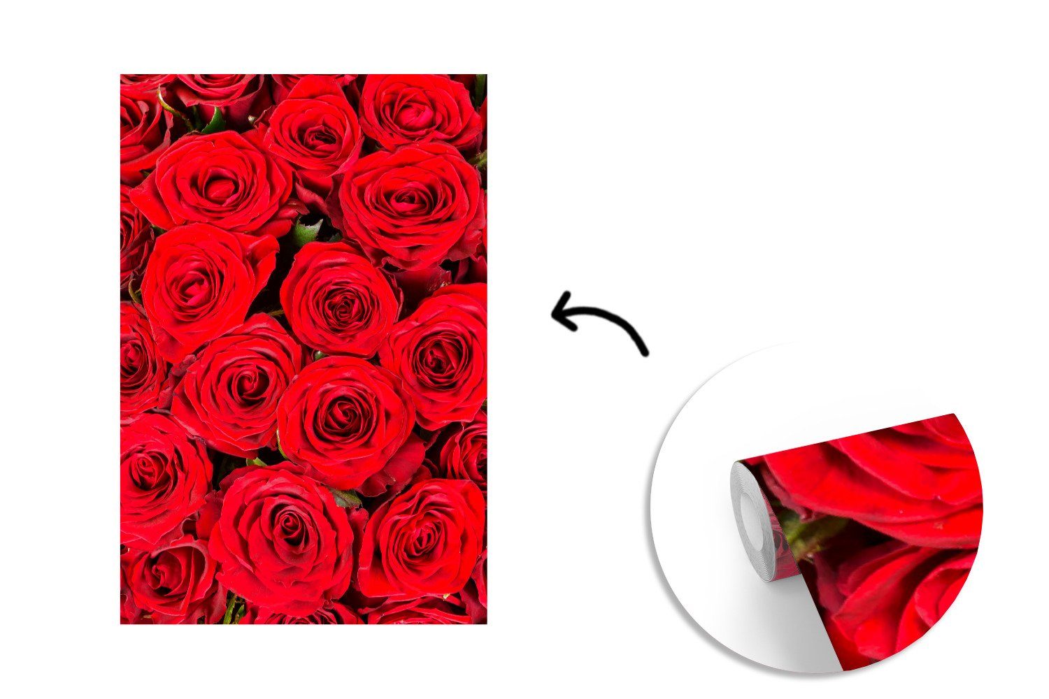Blumenstrauß, St), MuchoWow (3 - bedruckt, Matt, Wandtapete Rosen Vinyl - für Tapete Montagefertig Wohnzimmer, Blumen Fototapete