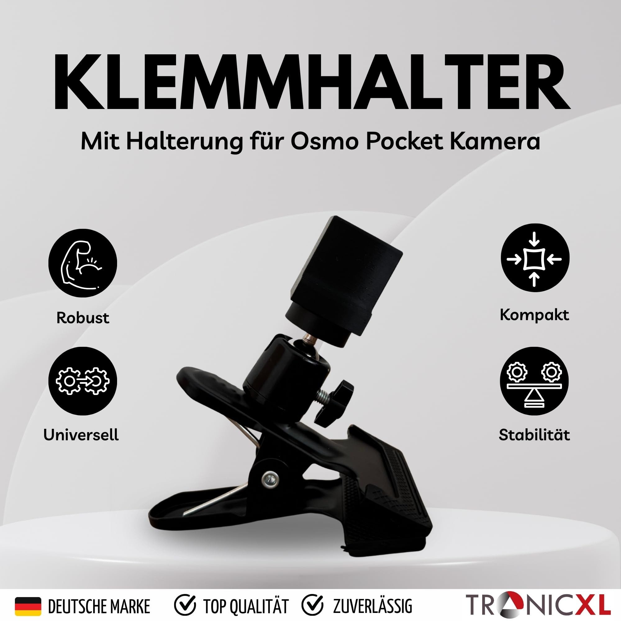 TronicXL Klemmstativ für OSMO Pocket 1 2 3 Halterung Tischplatte Rucksack Reise Klemmstativ (Zubehör für DJI Pocket OSMO Action Kamera)