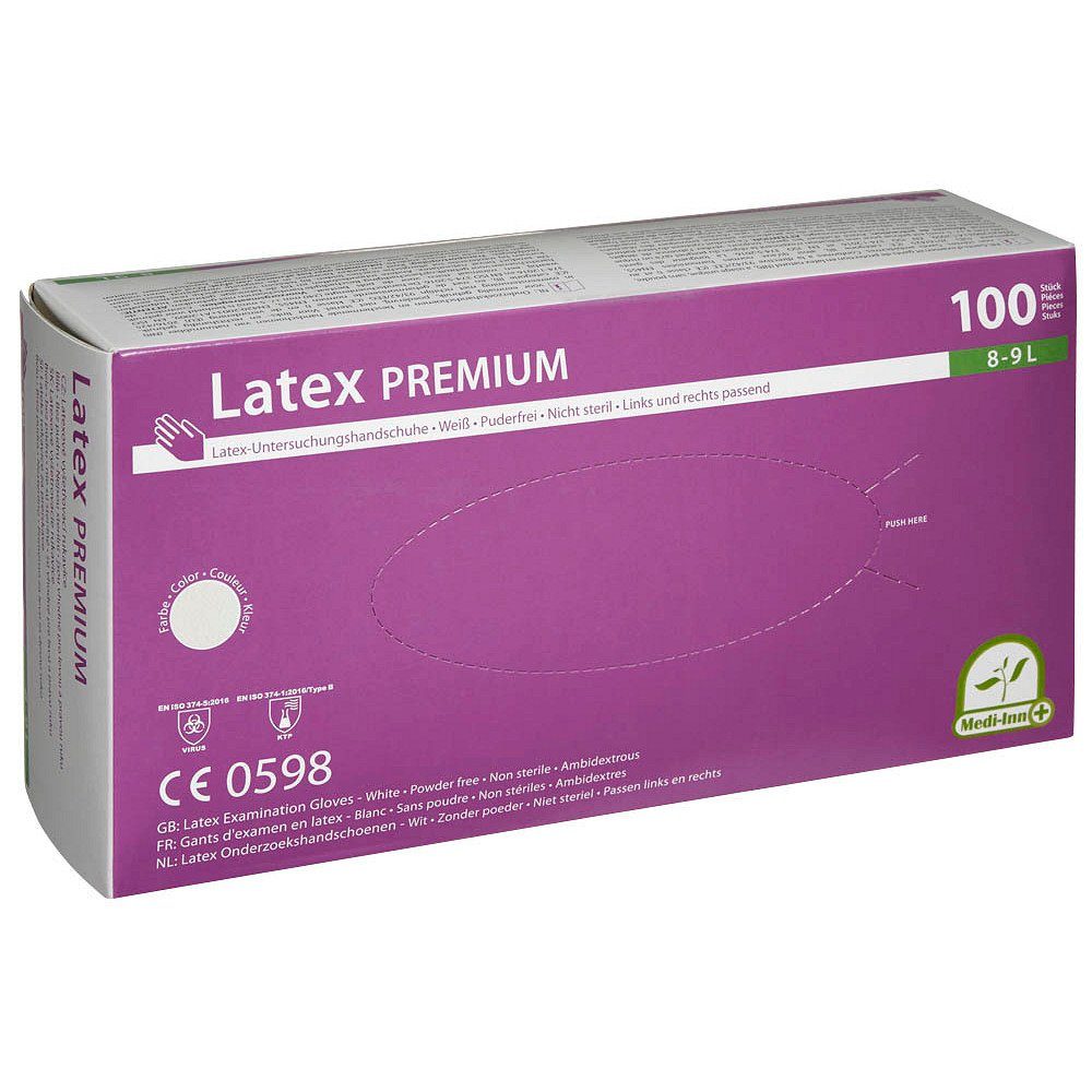 PAPSTAR Latexhandschuhe 100 Latexhandschuhe PREMIUM L (8-9) weiß puderfrei Gr