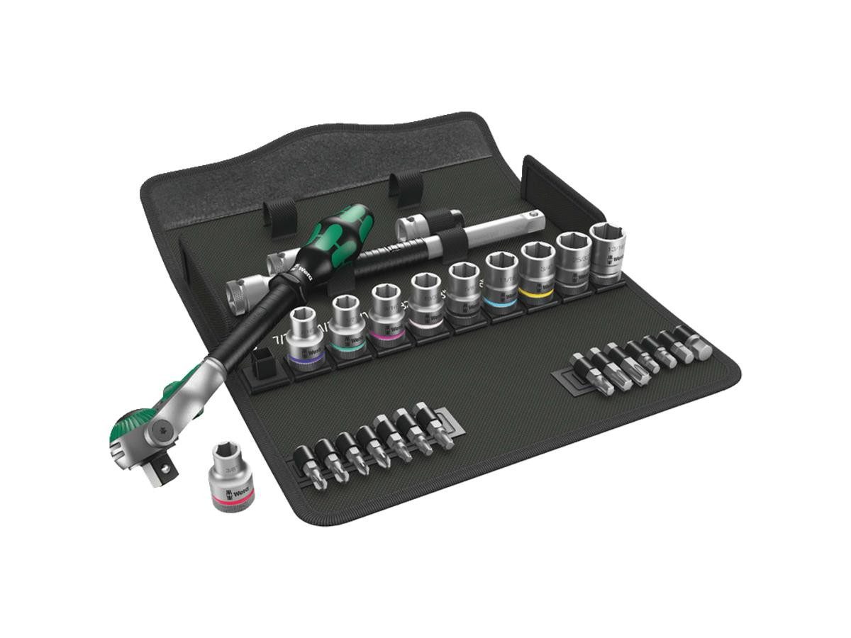 Wera Steckschlüssel 8100 SC 9 (Set, 28 St), 1/2 " Antrieb, 5 Grad Rückschwenkwinkel, Farbkennzeichnung nach Größen