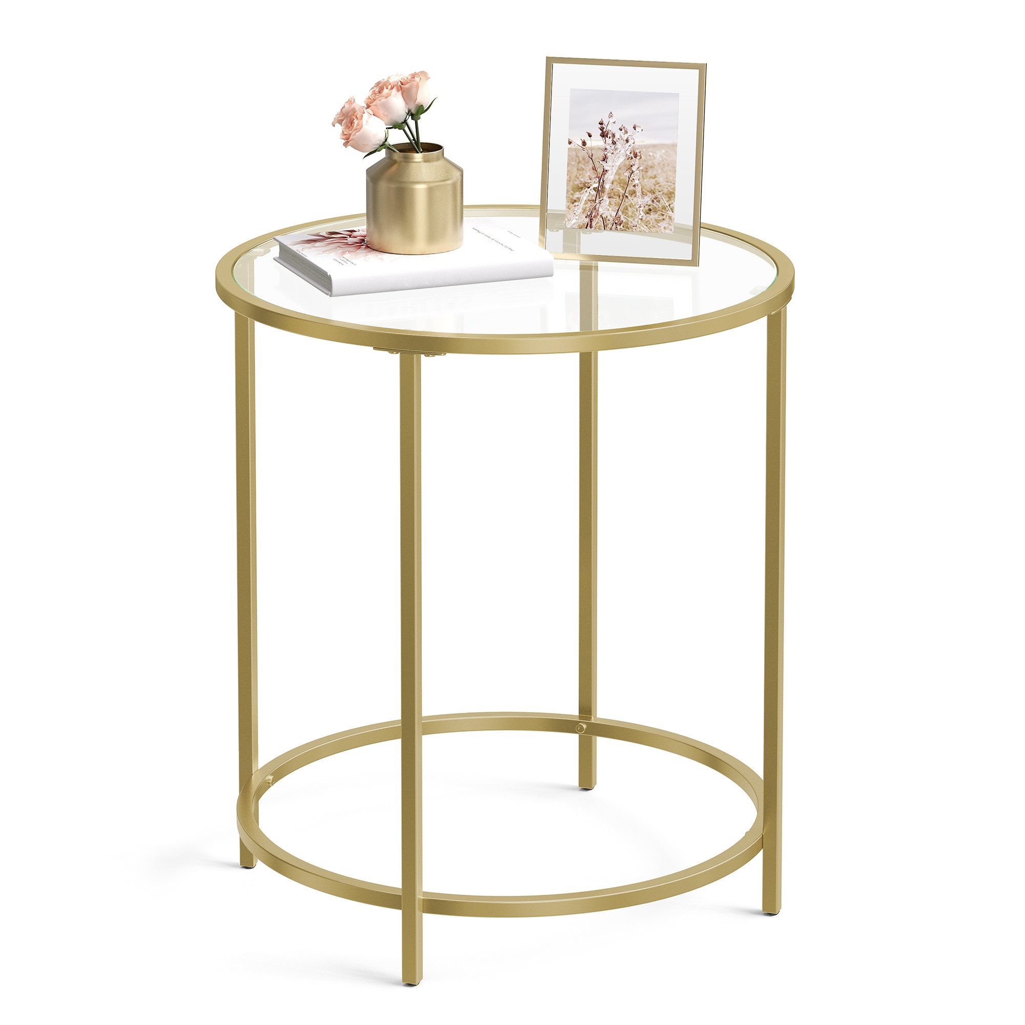 VASAGLE Beistelltisch »LGT20G LGT020A02«, Glastisch mit roségoldenem Metallgestell, Nachttisch, Sofatisch, Roségold