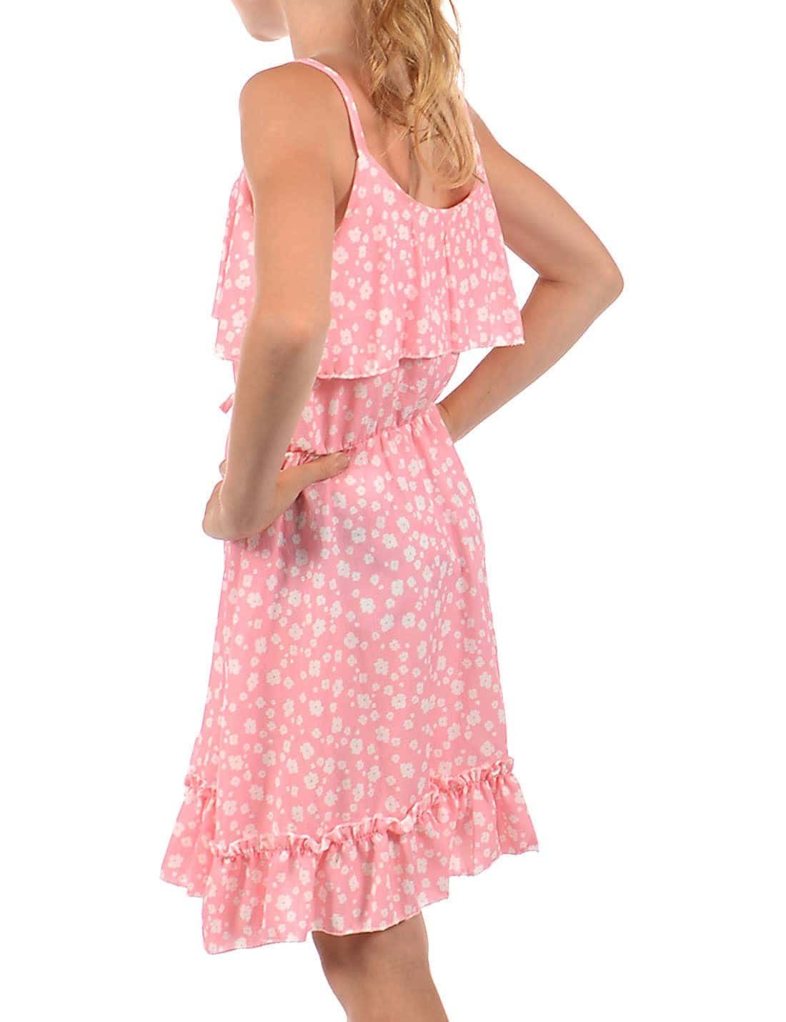 Rosa tragen zu (1-tlg) KMISSO Volant Kleid bequem Mädchen und Jerseykleid Spaghettiträger