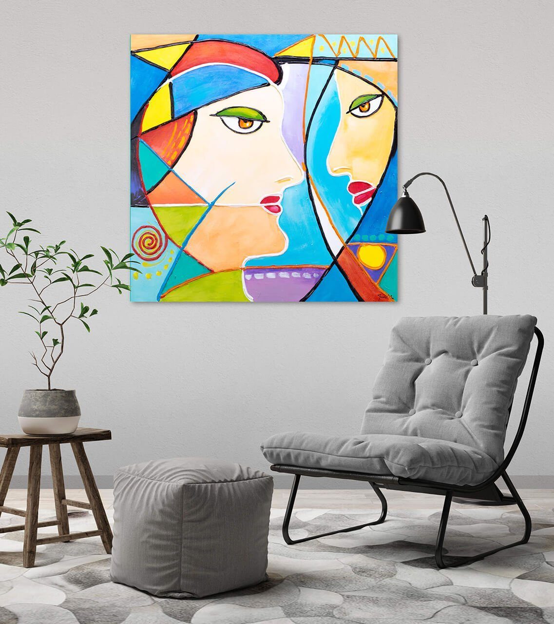 KUNSTLOFT Gemälde Königin der 87x87 100% Spiegel Leinwandbild Wohnzimmer HANDGEMALT Wandbild cm
