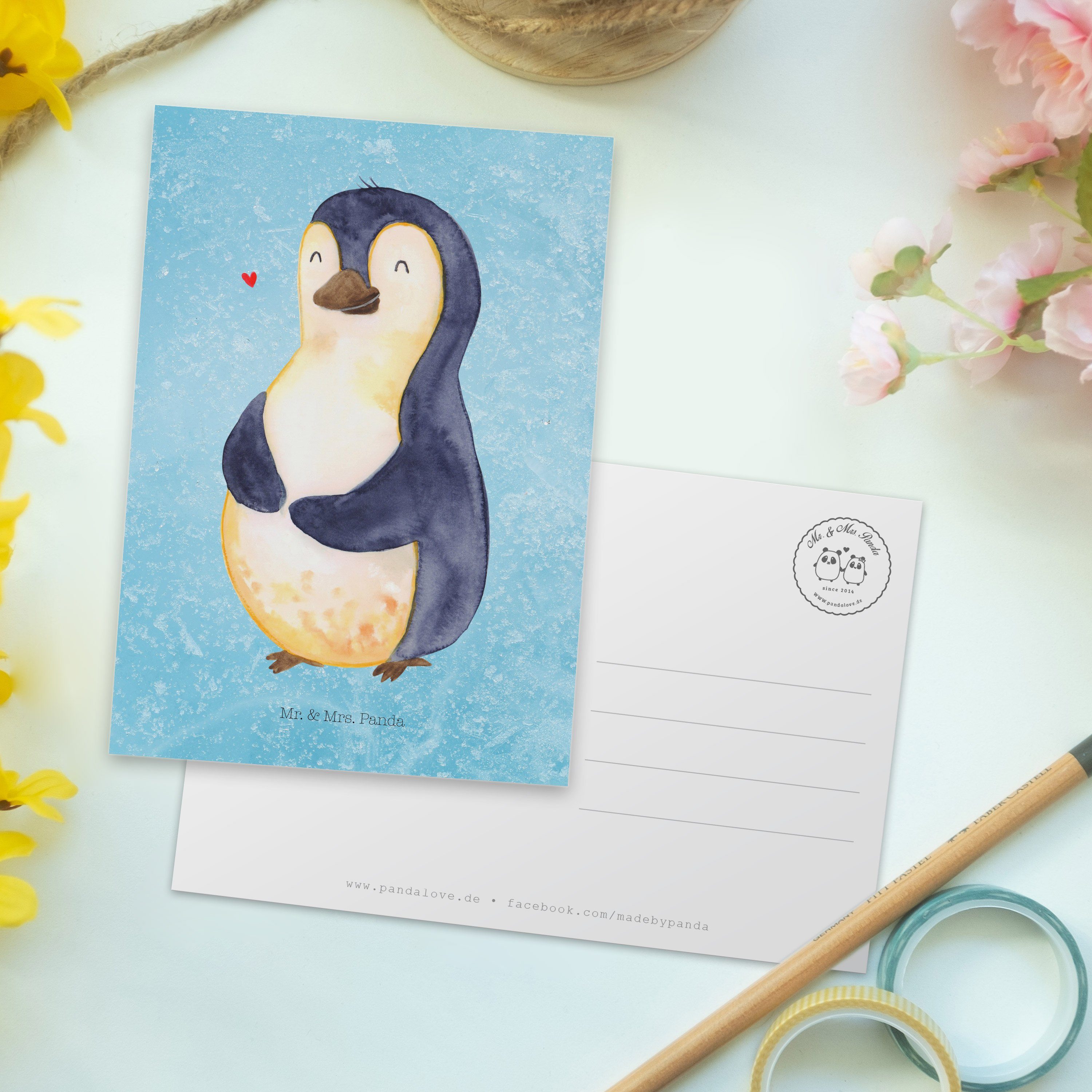 - Panda Selbstrespekt, Pinguin Diät Postkarte Mrs. Geschenk, Karte, Geschenkkart - & Eisblau Mr.