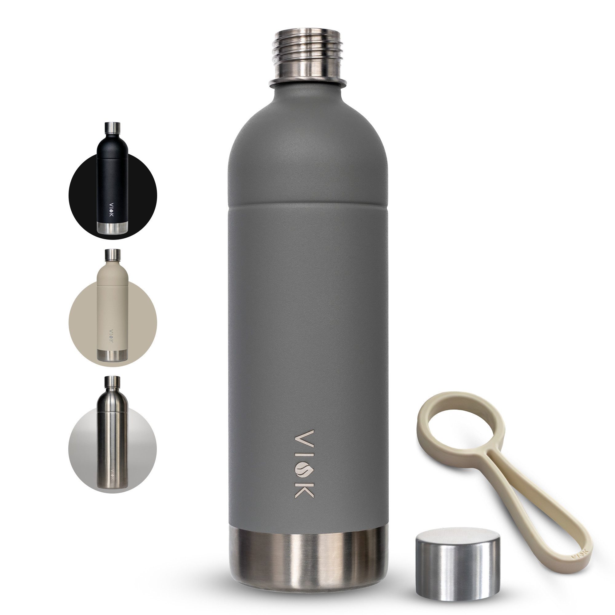 VIOK Wassersprudler Flasche Edelstahlflasche 1,3 L für Aarke Carbonator 3, SMEG, Brita, Arendo, Mit Trageschlaufe, Spülmaschinenfest, kein Ablaufdatum