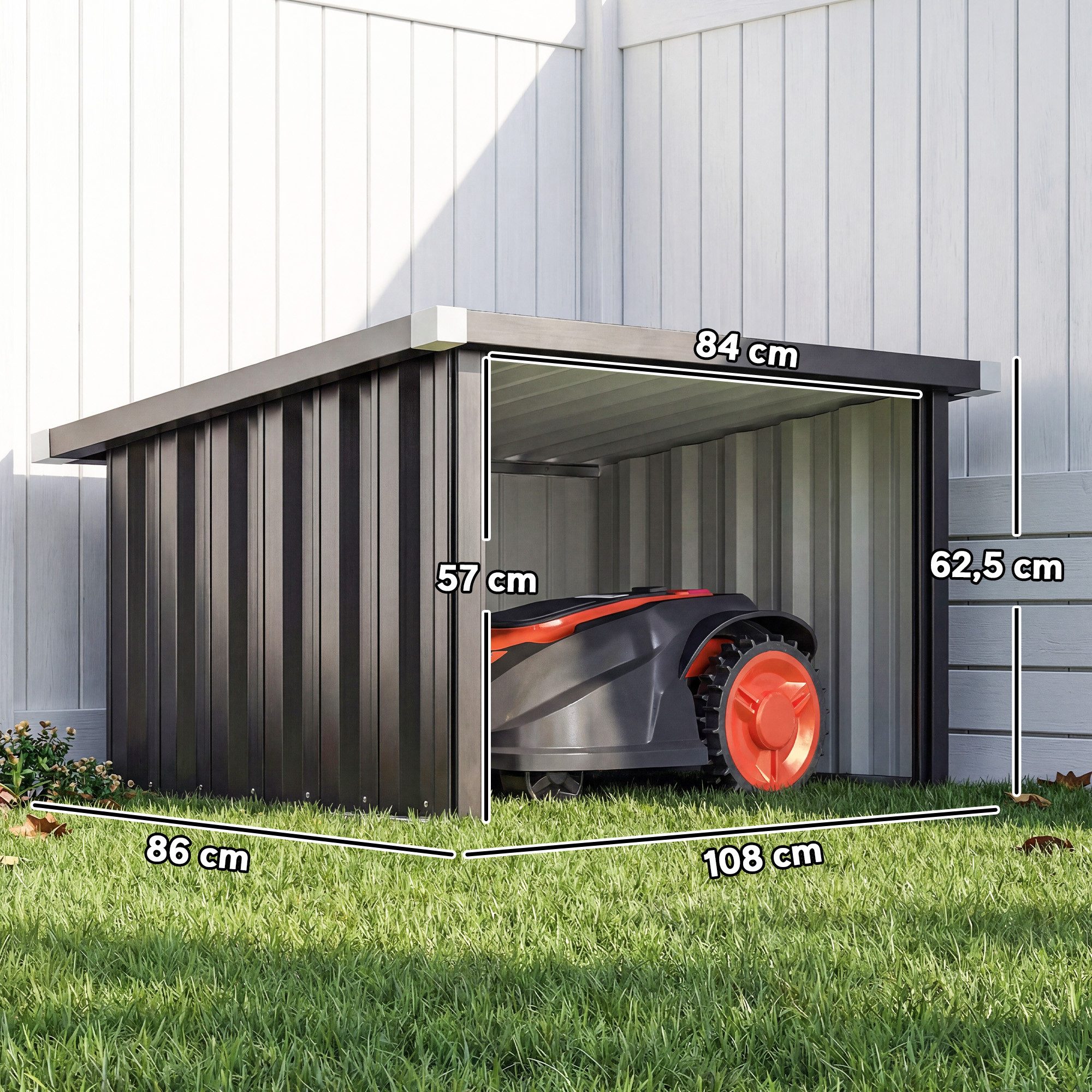 Outsunny Mähroboter-Garage mit Pultdach, Schutzkante, BxTxH: 86x108x62.5 cm, für die meisten Rasenmähroboter, (Rasenmäher Unterstand, 1-St., Rasenroboter Garage), für Rasenmäher Dunkelgrau