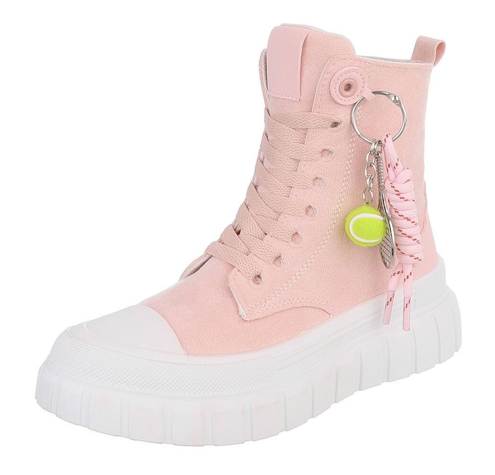 Ital-Design Damen Schnürboot mit Plattformsohle und Zieranhänger Sneakerboots (92078648) Keilabsatz/Wedge Sneakers High in Hellrosa