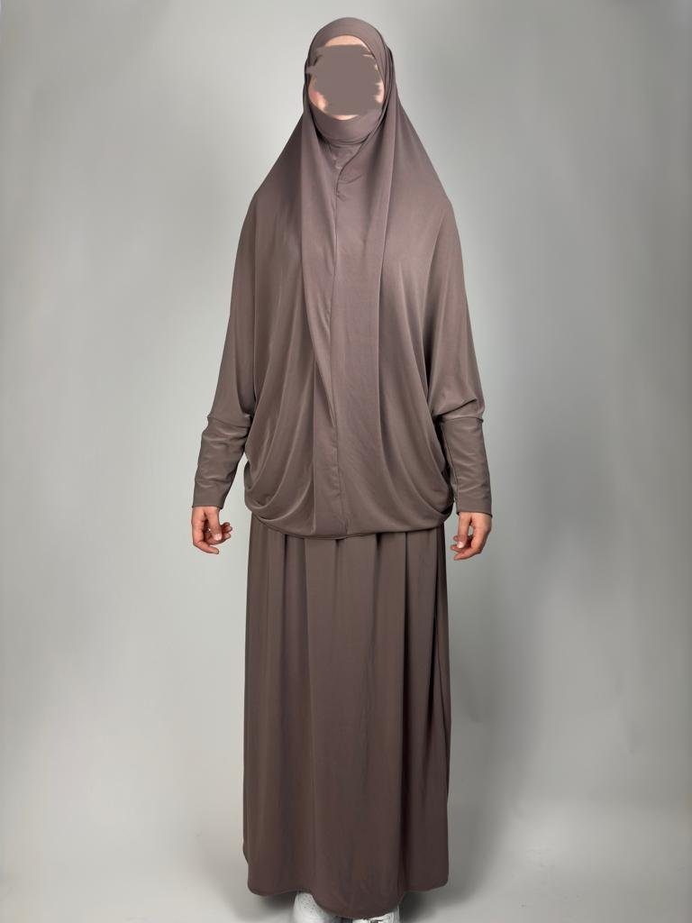 Burka Taupe Gebetskleid Rock Muslim Kopftuch Gebetskleidung Aymasal Maxikleid teiliges & 2