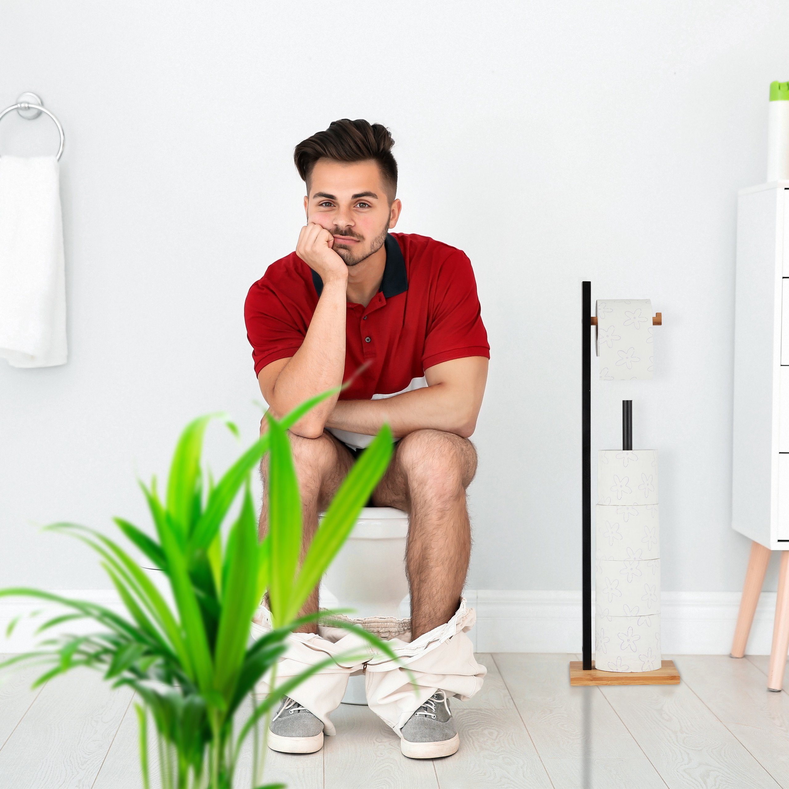 relaxdays Toilettenpapierhalter Bambus Toilettenpapierhalter stehend günstig online kaufen