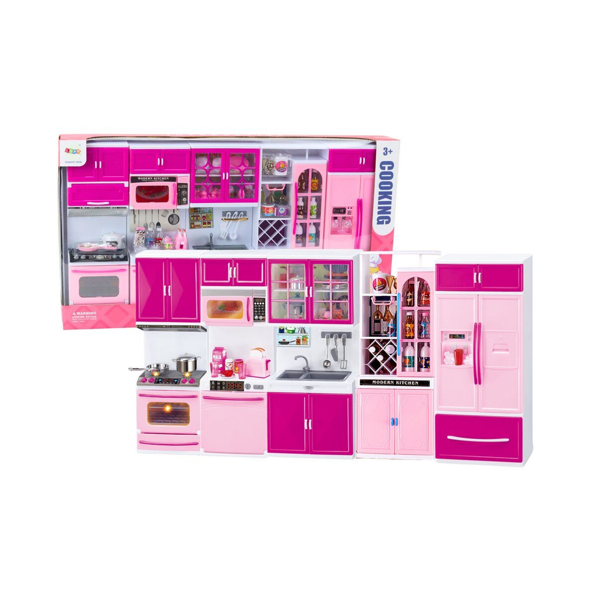 Wisam Kinder-Küchenset Küchenmöbel-Set für Puppen, Kühlschrank, Herd, Zubehör, Rosa