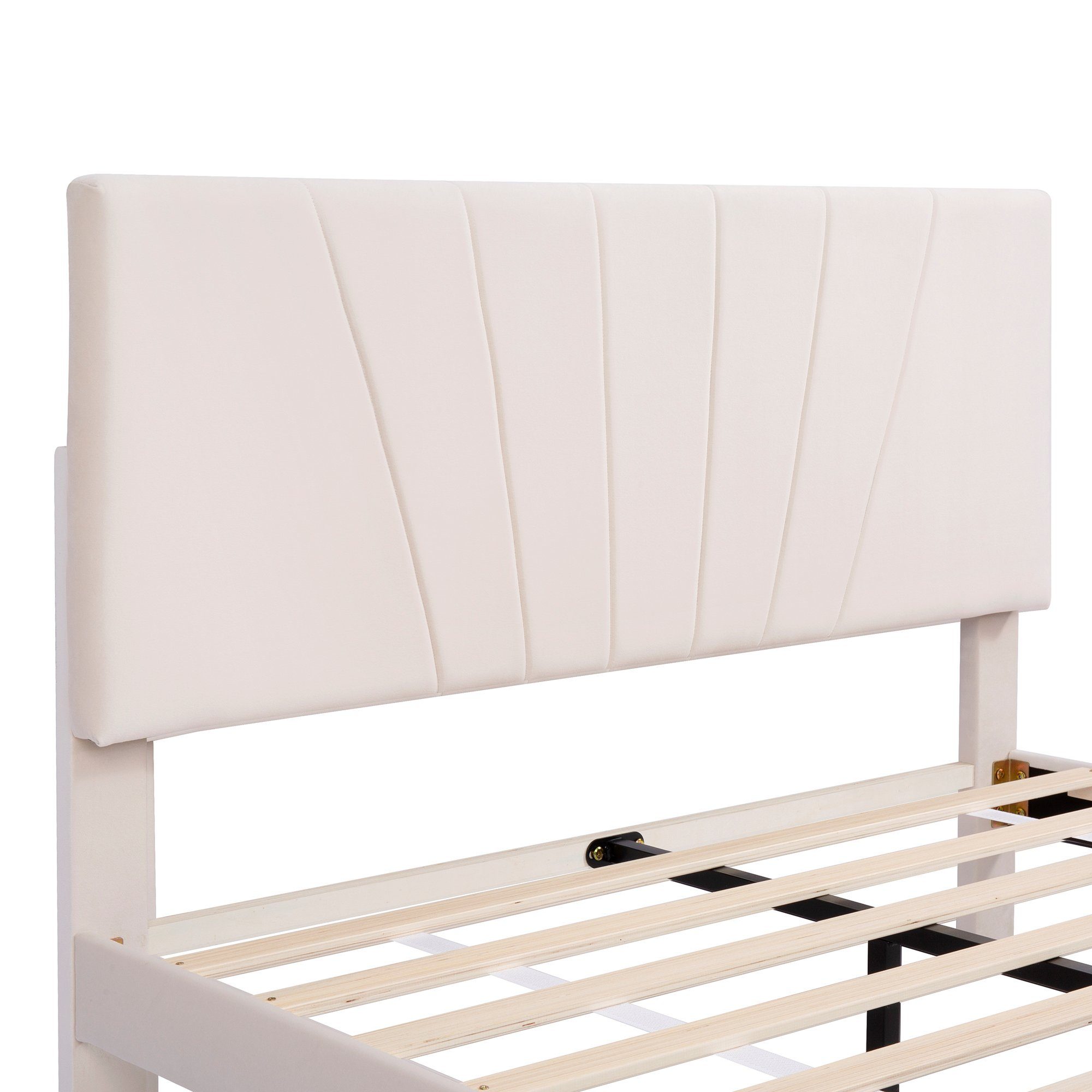 Polsterbett (140 x 200 cm Doppelbett), mit Lattenrost und Bettschubkästen, Höhenverstellbares Kopfteil, Samt