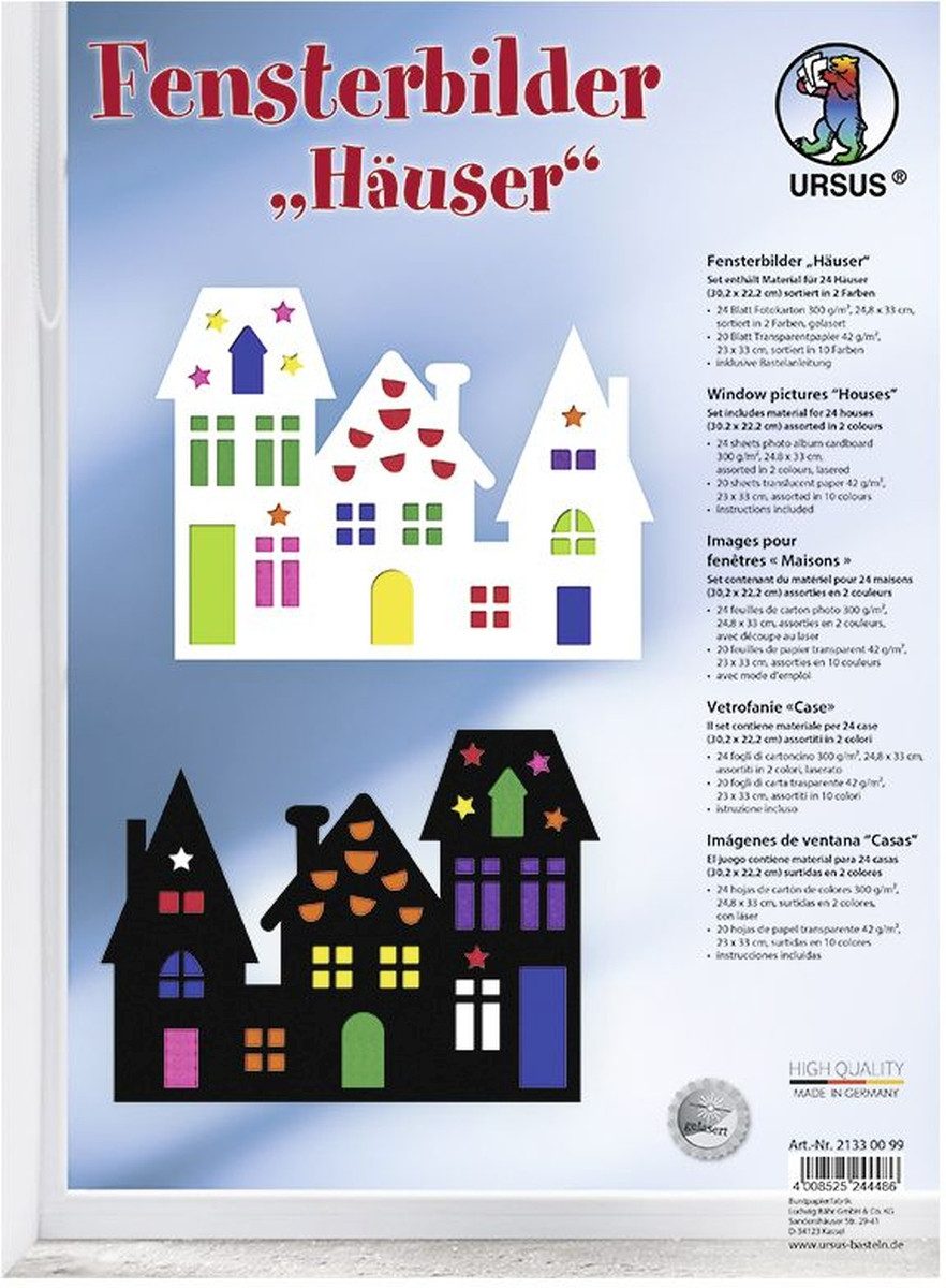 Ursus - Ludwig Bähr Bastelfilz Fensterbild Häuser 24,8x33cm VE=24 Stück (2 Farben)