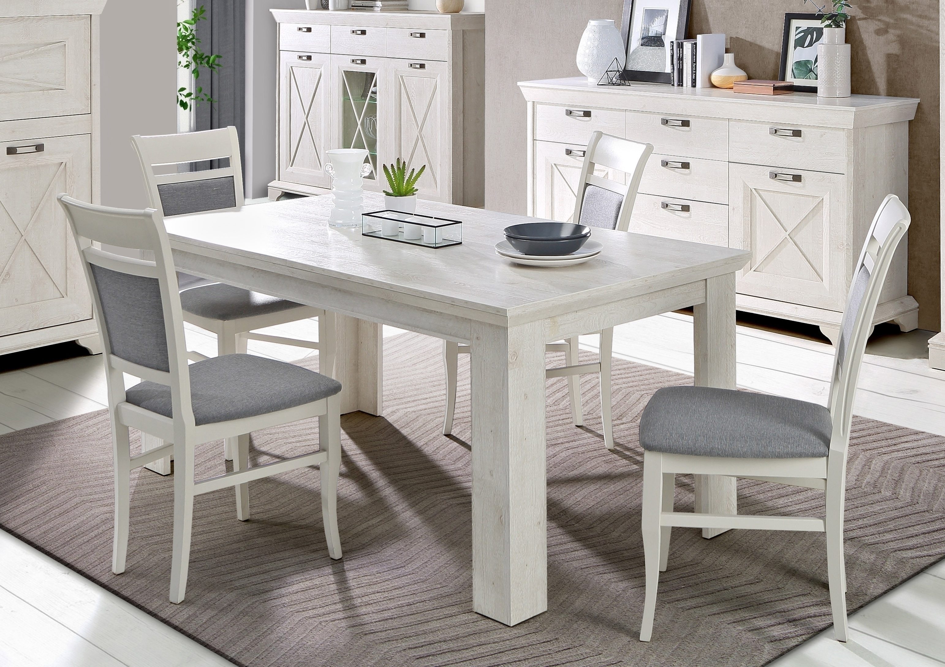 freiraum Esstisch Kashmir, ausziehbar in Pinie Weiss - 160(205)x75x90cm (BxHxT)