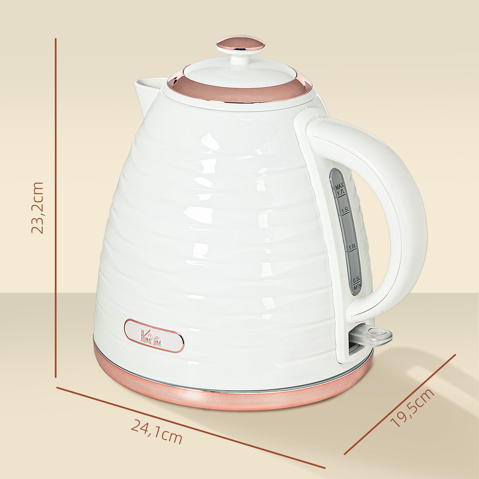 HOMCOM Wasserkocher Schnellkochfunktion, BPA-frei, Wasserkocher, 360° Drehbasis, 1.7 l, 2200 W, Kalkfilter, automatische Abschaltung, Trockenlaufschutz
