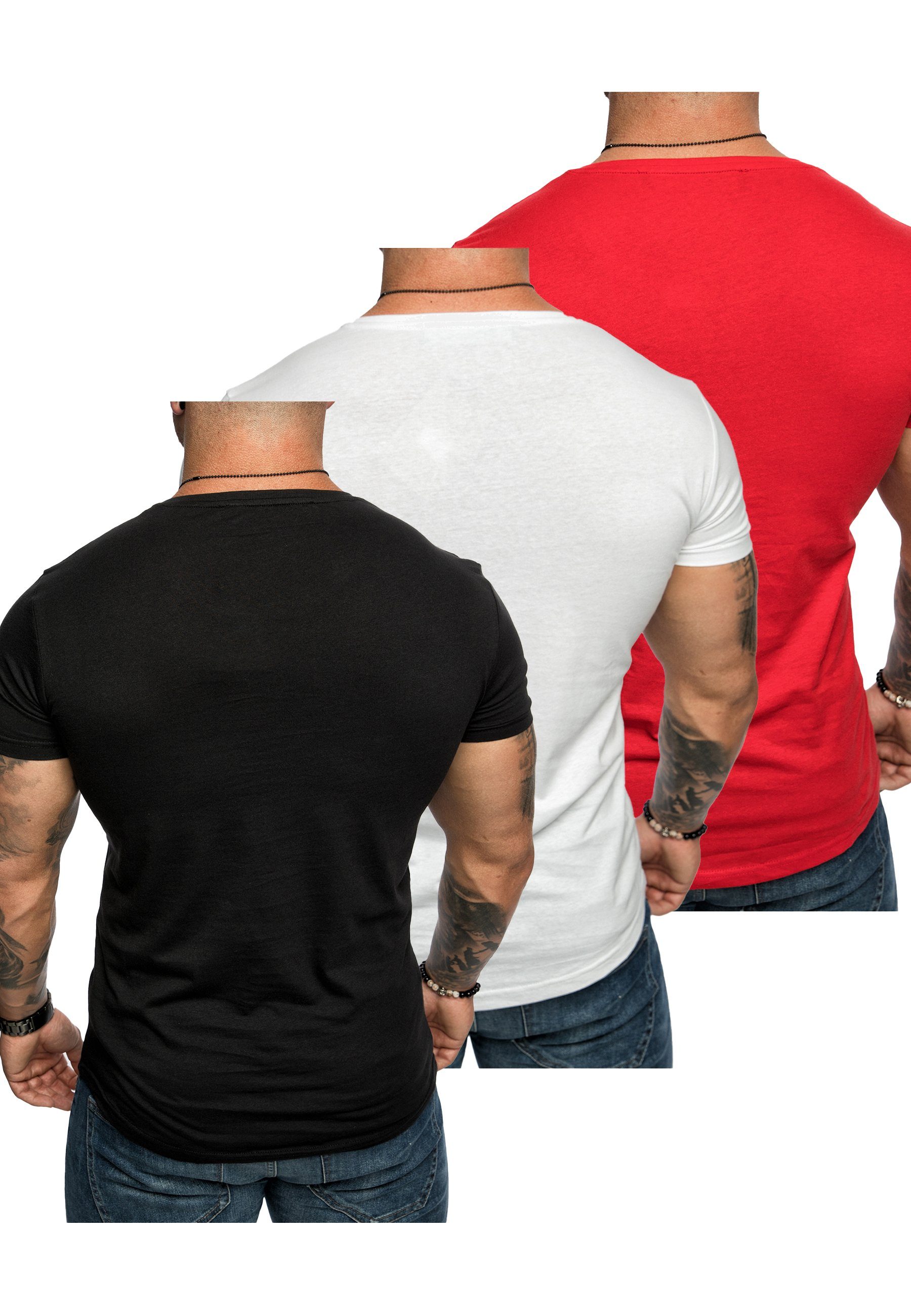 Schwarz) (3er-Pack) Weiß Oversize 3. mit Basic Herren T-Shirts (Rot + Amaci&Sons 3er-Pack T-Shirt TACOMA + Rundhalsausschnitt T-Shirt