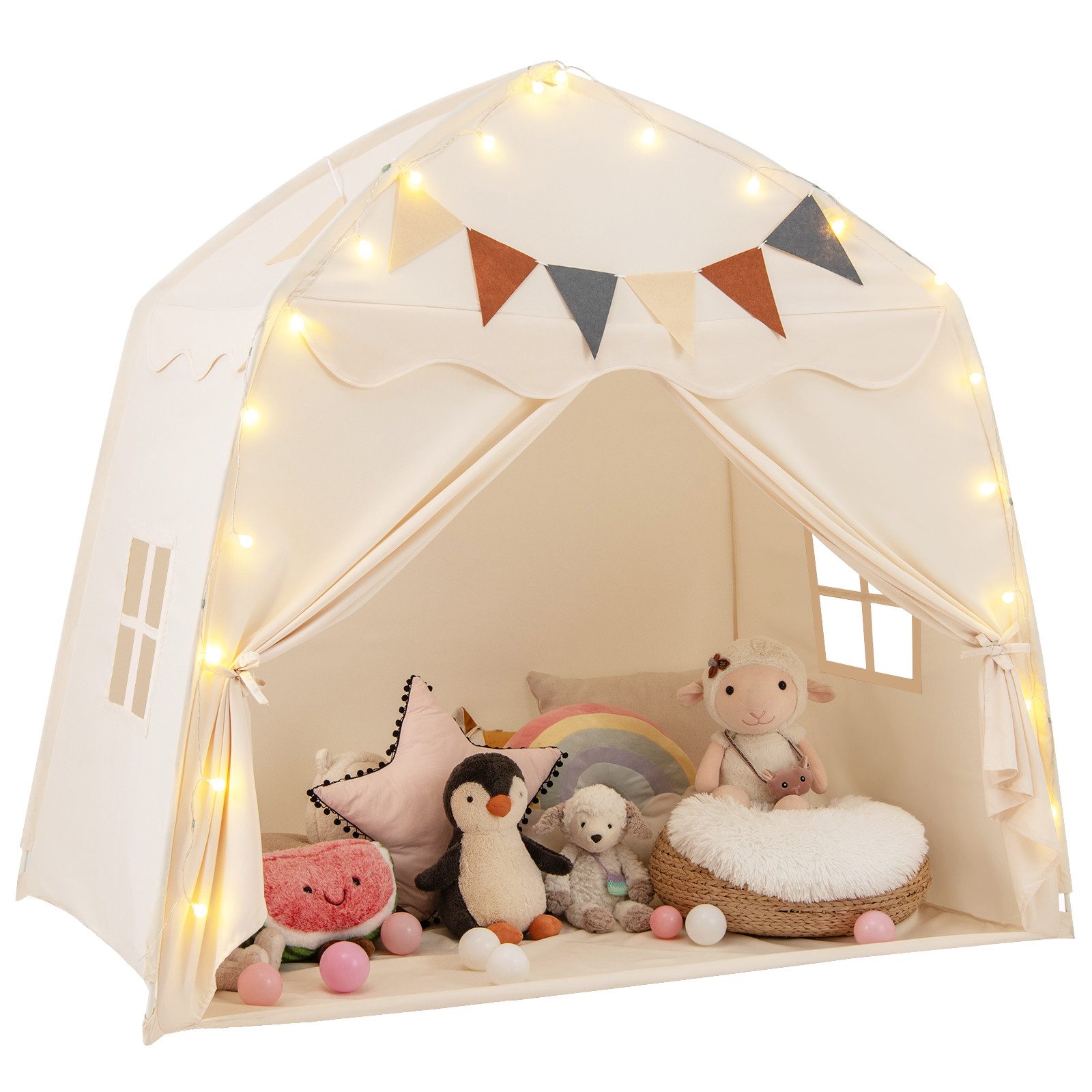 COSTWAY Spielzelt Kinder Spielhaus, mit Lichterketten, 157 x 98 x 148cm