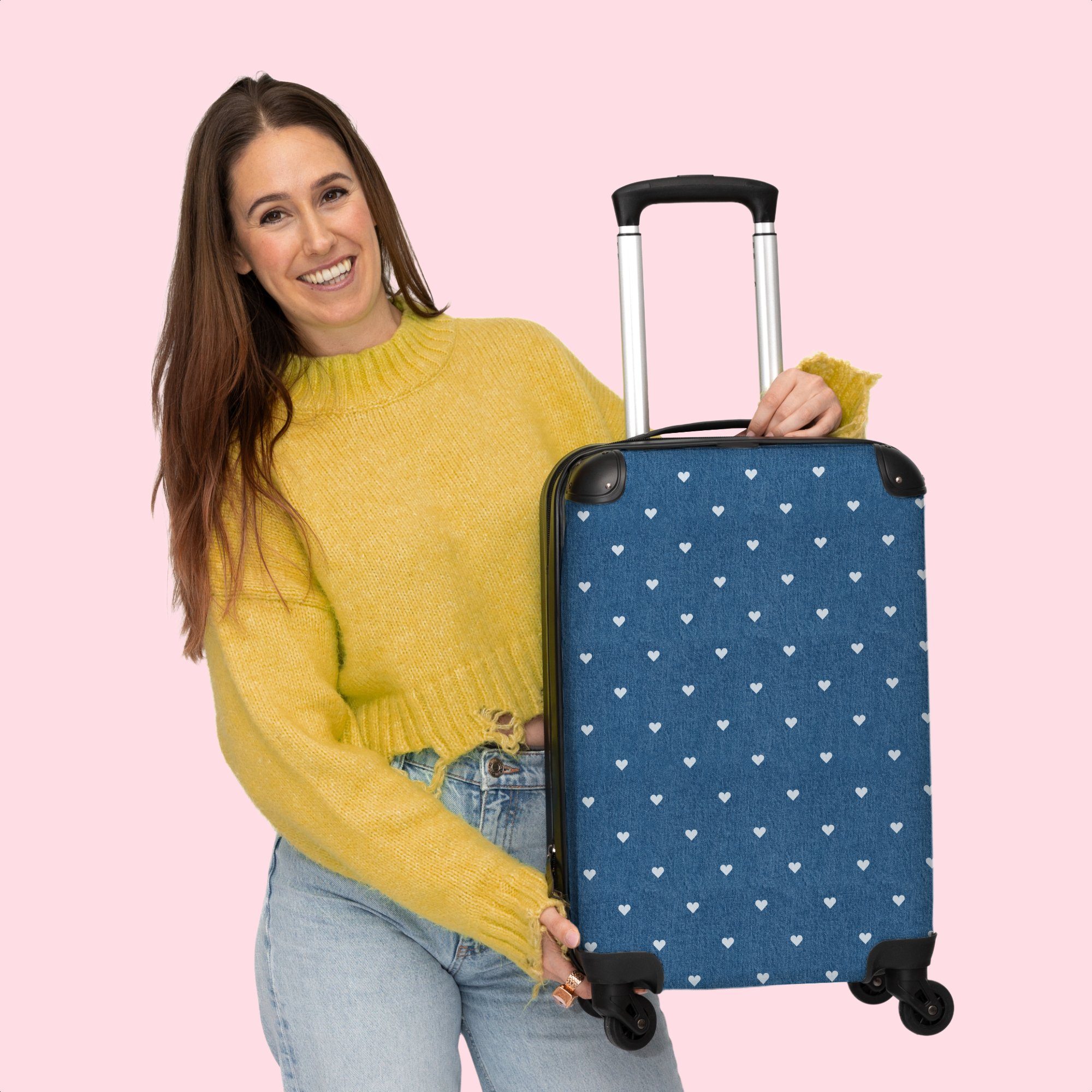 Weiß, 4 Handgepäckkoffer - Rollen, Muster Reisekoffer Herzen - NoBoringSuitcases.com© Rollen Cabin 4 Rollkoffer - 55x35x20cm - mit Kleine Handgepäck Blau Trolley