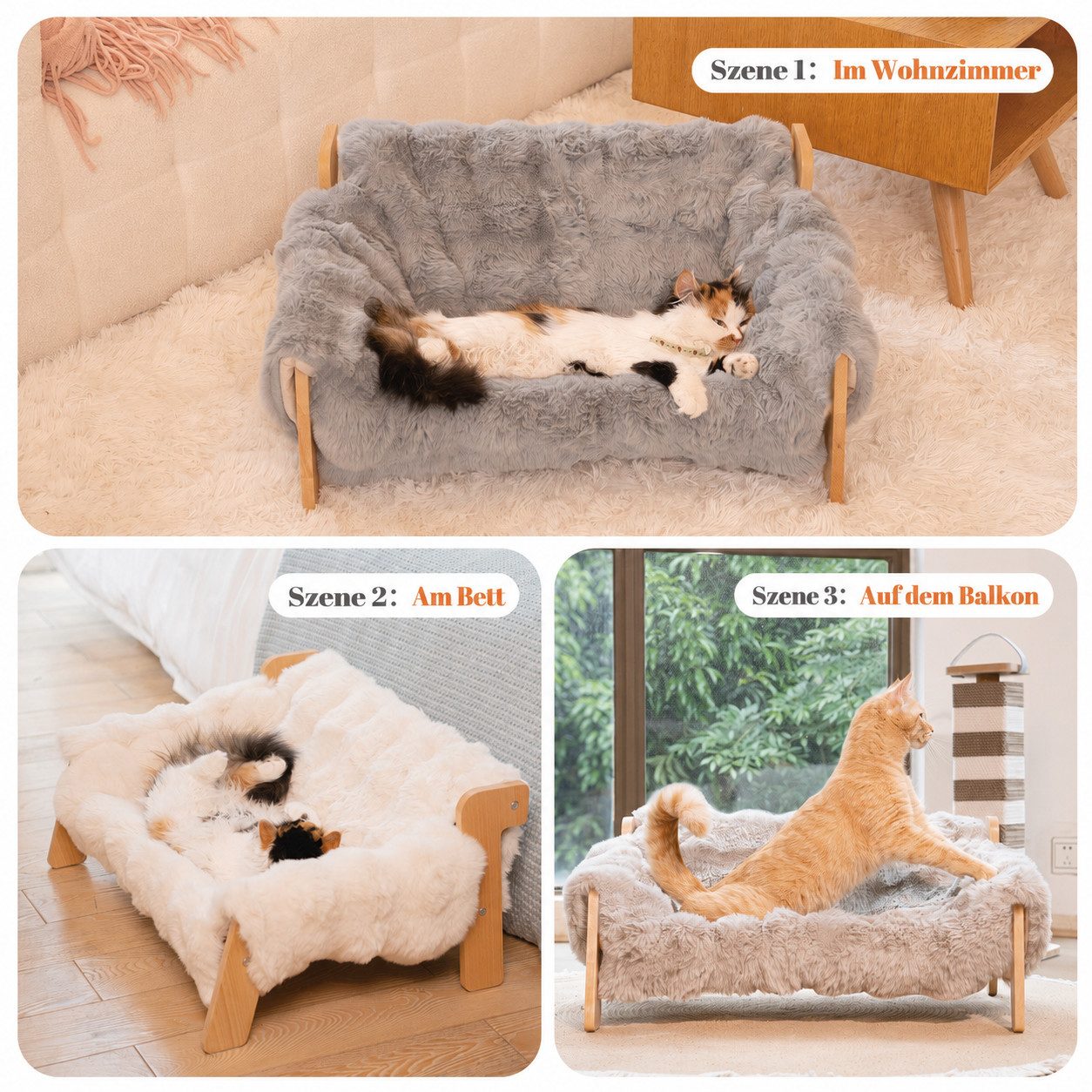 CheerPals Tierbett Erhöhtes Design aus stabilem Buchenholz für optimalen Liegekomfort, Polyesterfaser – Bild 5 von 5