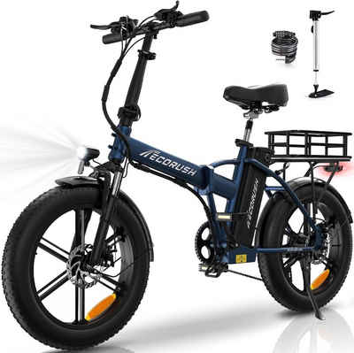 ECORUSH E-Bike 20*4,0" Elektrofahrrad Snowbike für Erwachsene mit 48V15AH Akku, 7 Gang shimano, 250W Motor