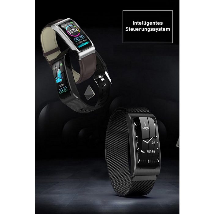 TPFNet SW36 mit Milanaise Armband - individuelles Display Smartwatch (Android) Armbanduhr mit Musiksteuerung Herzfrequenz Schrittzähler Kalorien Sportmodus etc. - Fitness-Tracker Silber RY12440