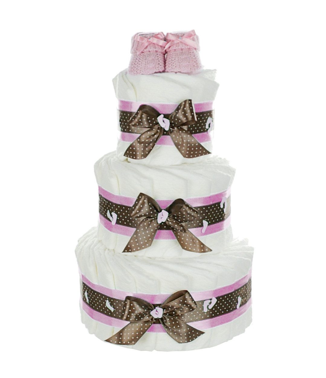 Neugeborenen-Geschenkset Große Windeltorte mit Babybooties / 59-teilig / 3-stöckig