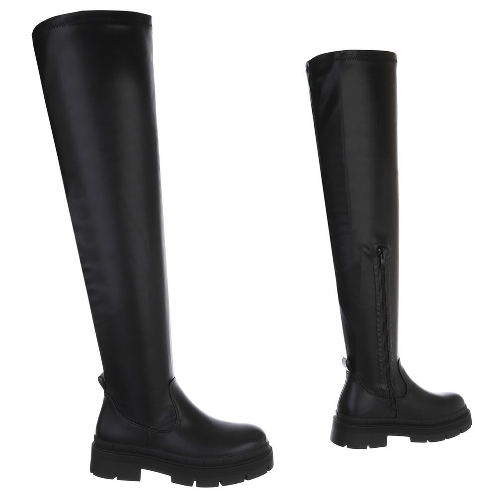 Ital-Design Elegante Overkneestiefel mit robuster Sohle für Damen Plateaustiefel (90515066) Blockabsatz Overknees in Schwarz – Bild 4 von 5