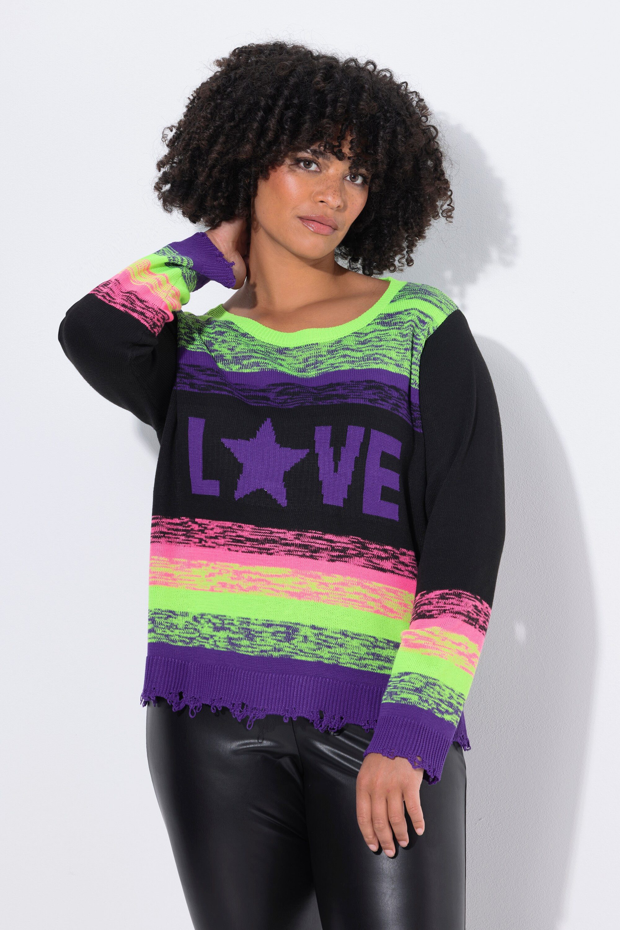 Strickpullover Pullover Straight Fit Farbverlauf destroyed Saum
