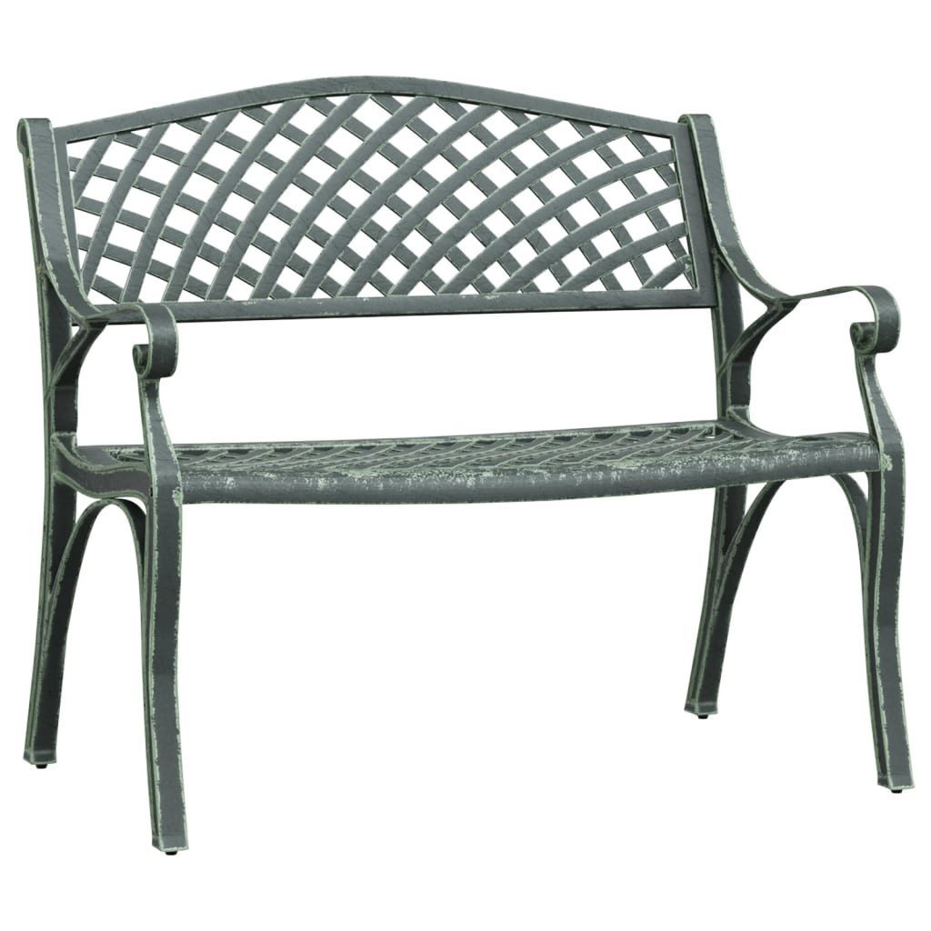 furnicato Gartenbank Grüne 102 x 50 x 83 cm aus Aluminiumguss und Gusseisen, Witterungsbeständige Sitzbank mit Schnörkel-Design und Blumenmuster
