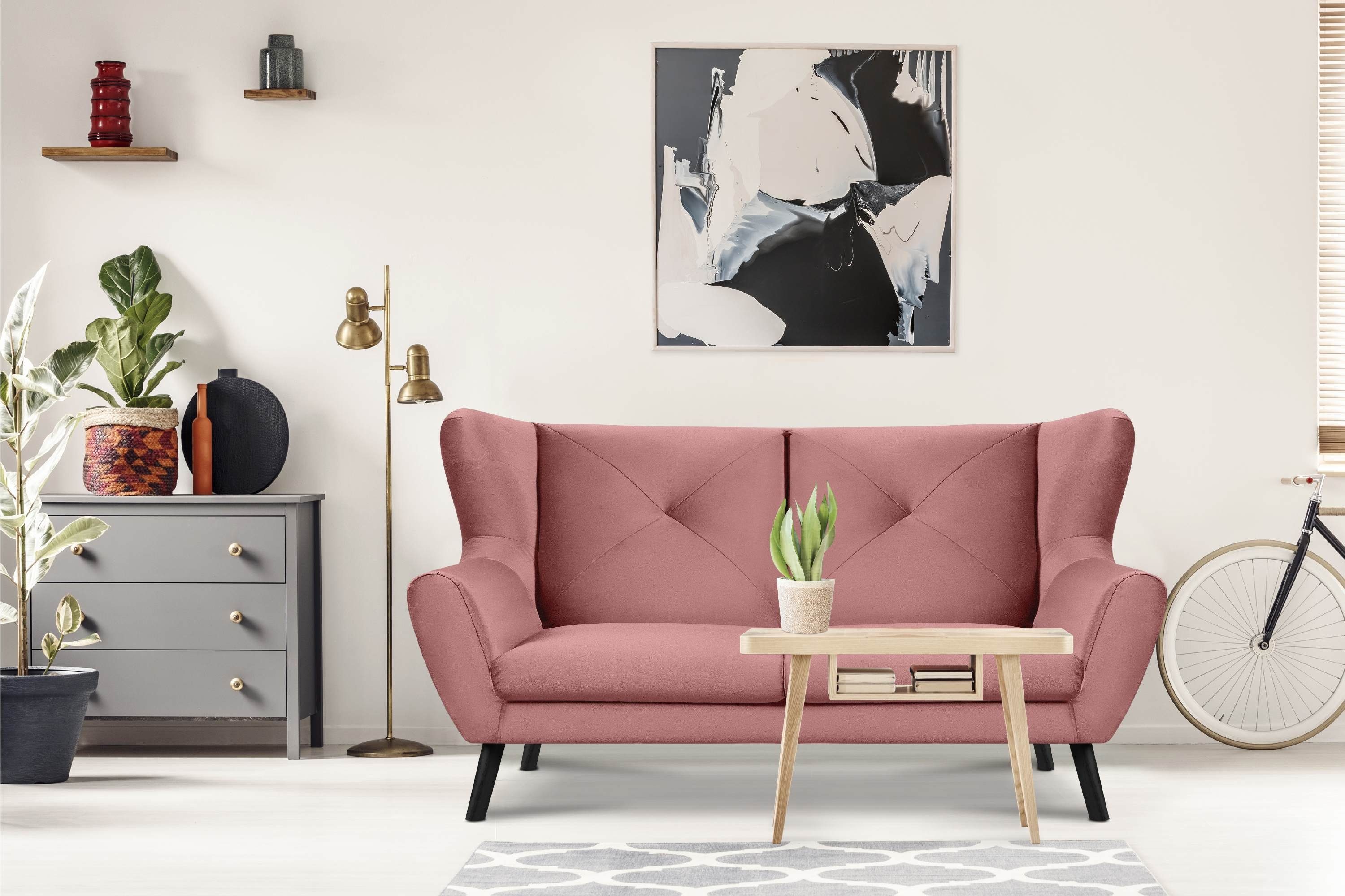 Sofa Schaumstoff 3 MIRO Konsimo Sofa bequemer rosa | Oberstoff, Sitz Sitzer, rosa im wasserabweisender
