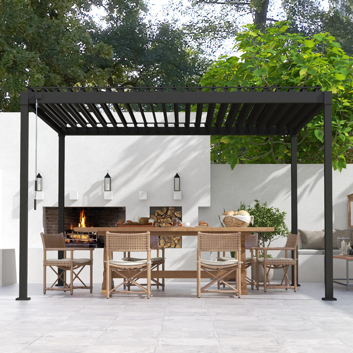 Mirador Pergola 80S Pavillon Terrassenüberdachung Anthrazit, (Packung), Stahl Anthrazit verstellbares Lamellendach